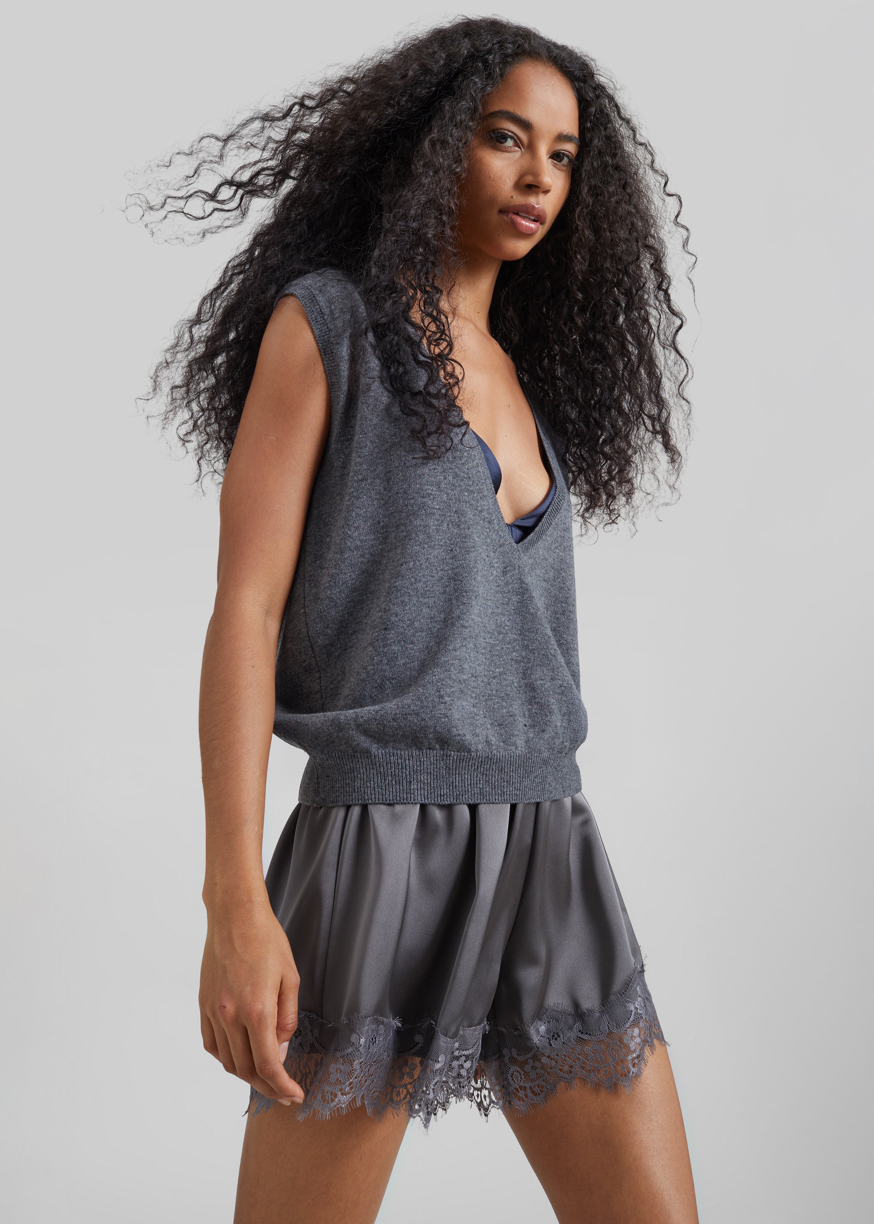 Lizan Deep V Neck Knit Vest - Dark Grey – The Frankie Shop