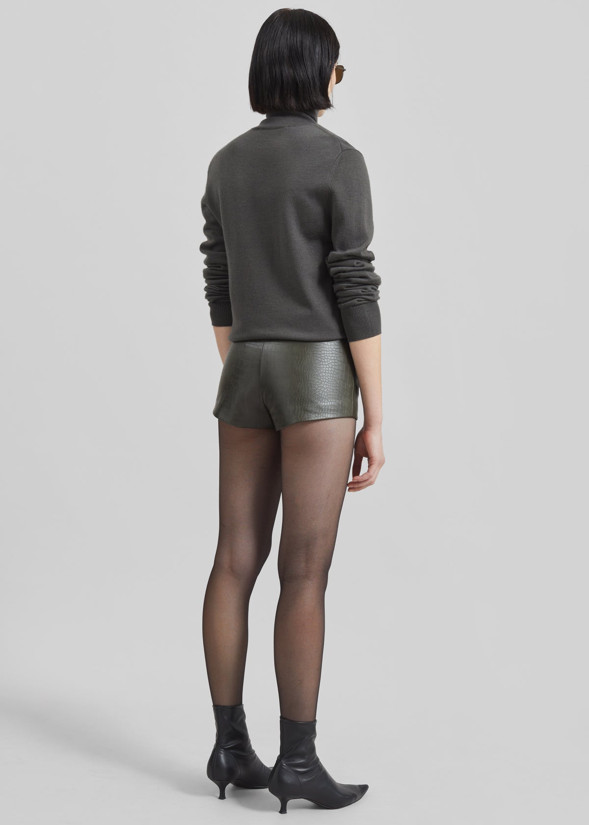 Loen Faux Leather Croc Hot Pants - Dark Olive - 7