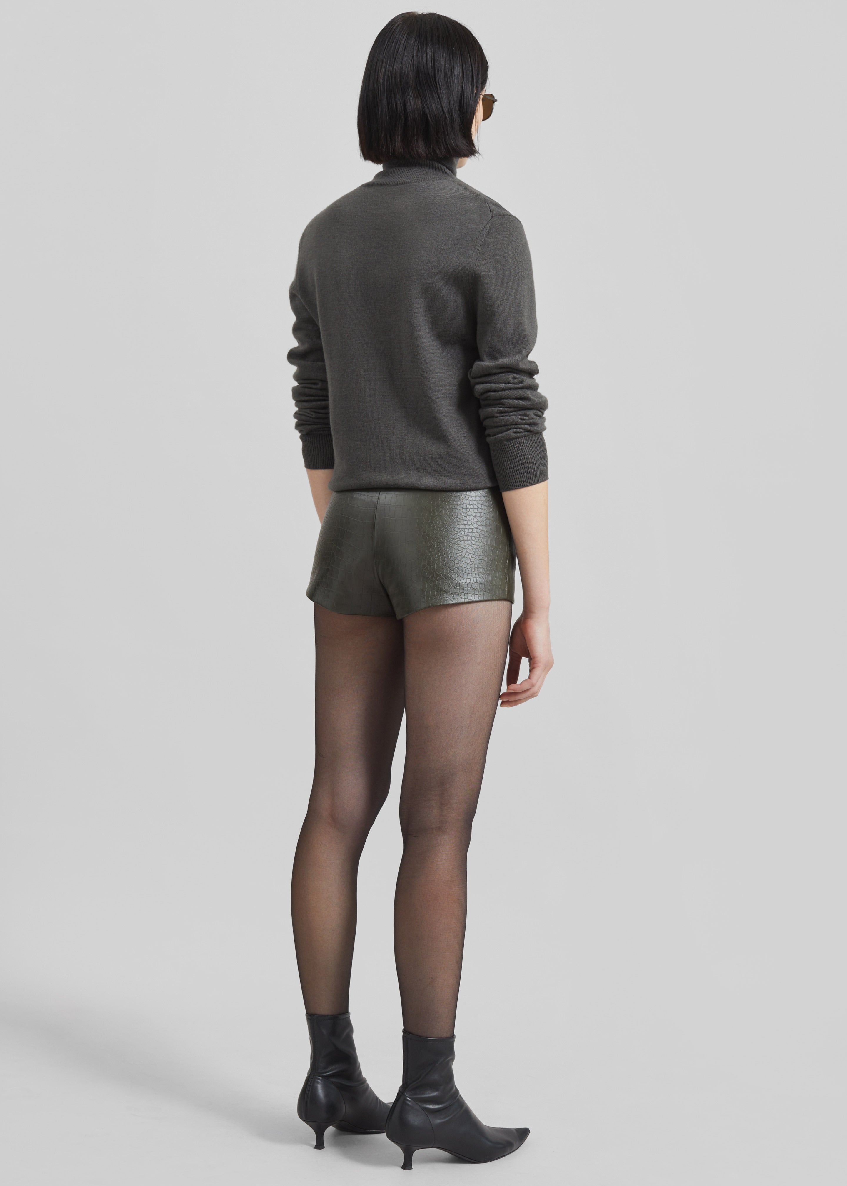 Loen Faux Leather Croc Hot Pants - Dark Olive - 7