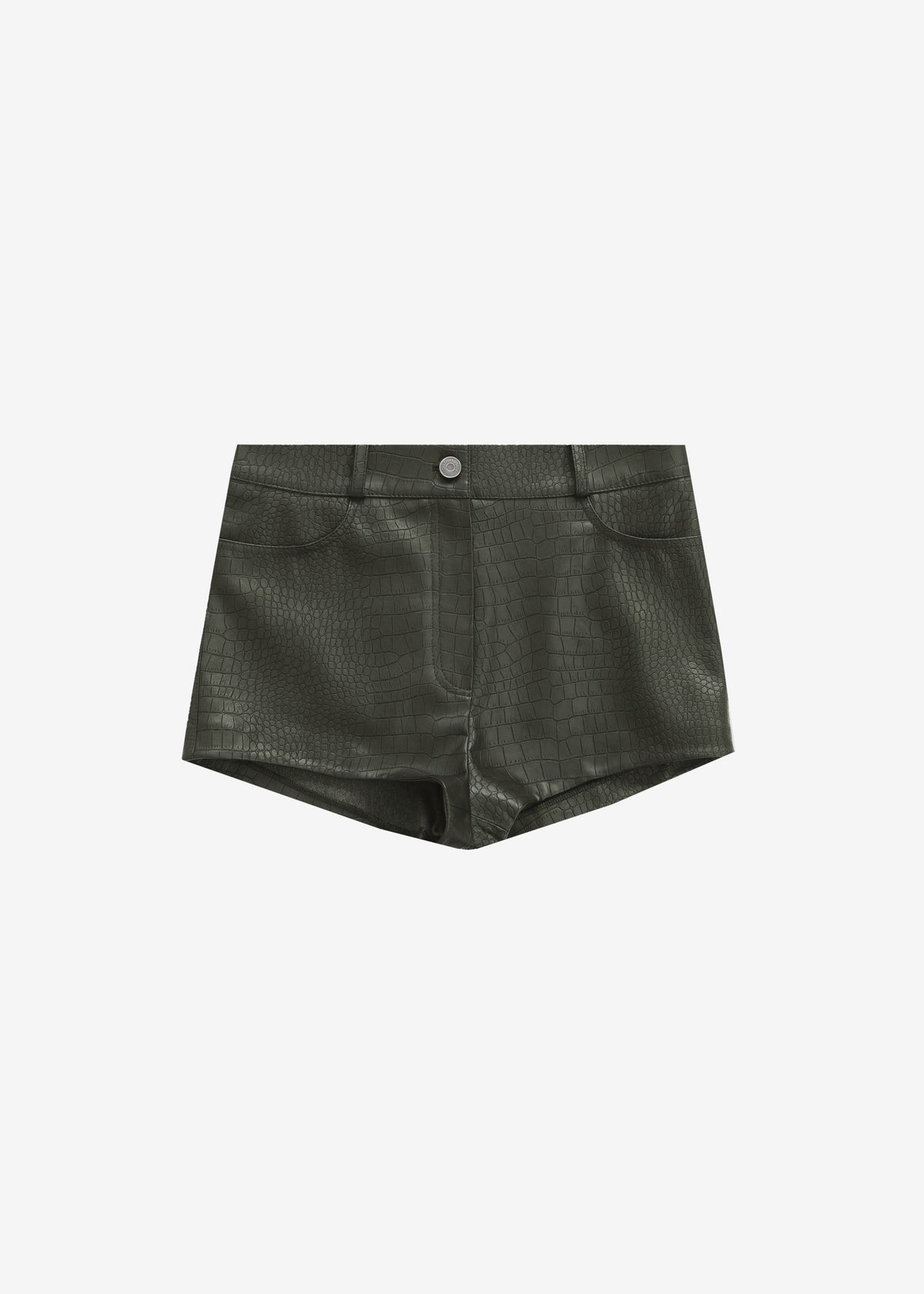 Loen Faux Leather Croc Hot Pants - Dark Olive - 8