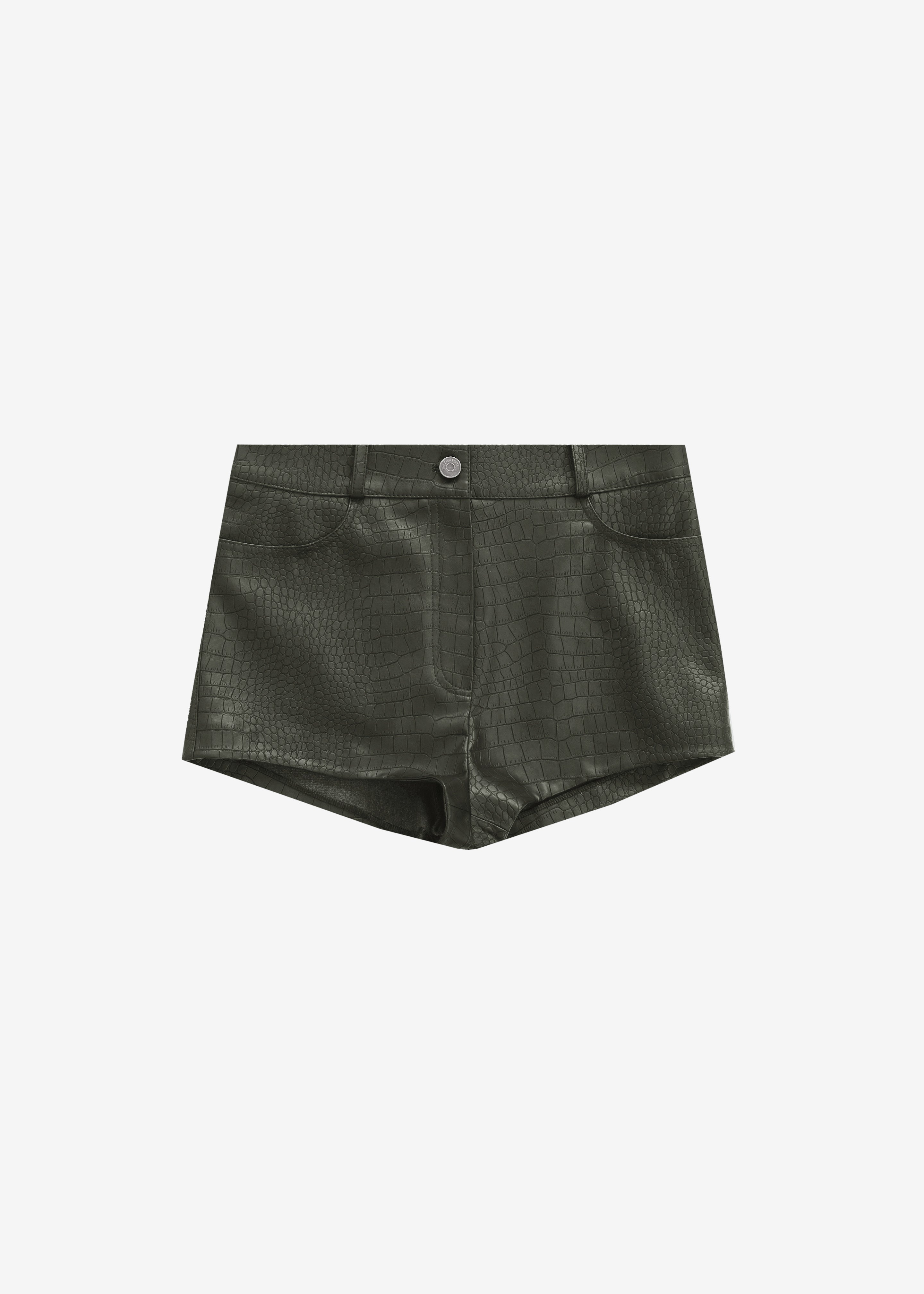 Loen Faux Leather Croc Hot Pants - Dark Olive - 8