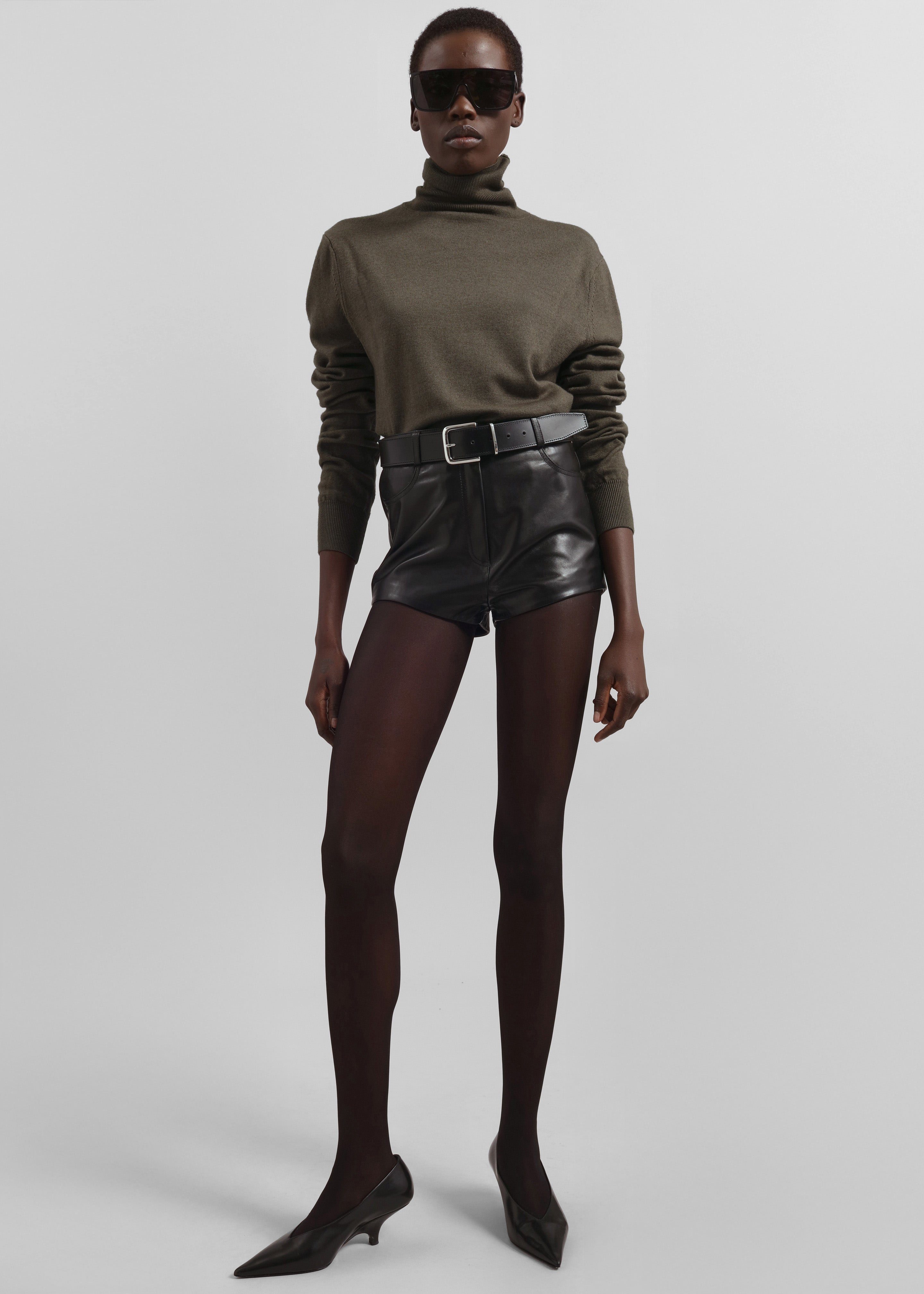 Loen Leather Hot Pants - Black - 3