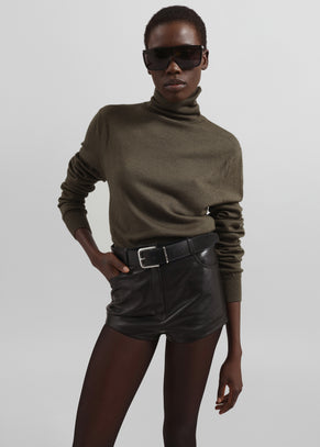 Loen Leather Hot Pants - Black