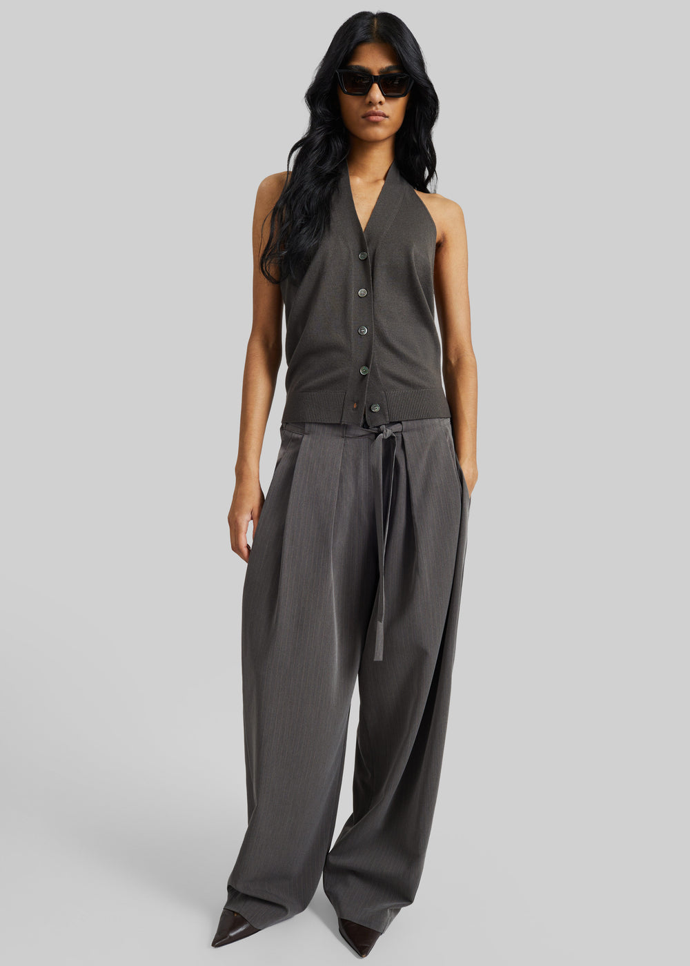 Loire Curved Pants - Charcoal Pinstripe