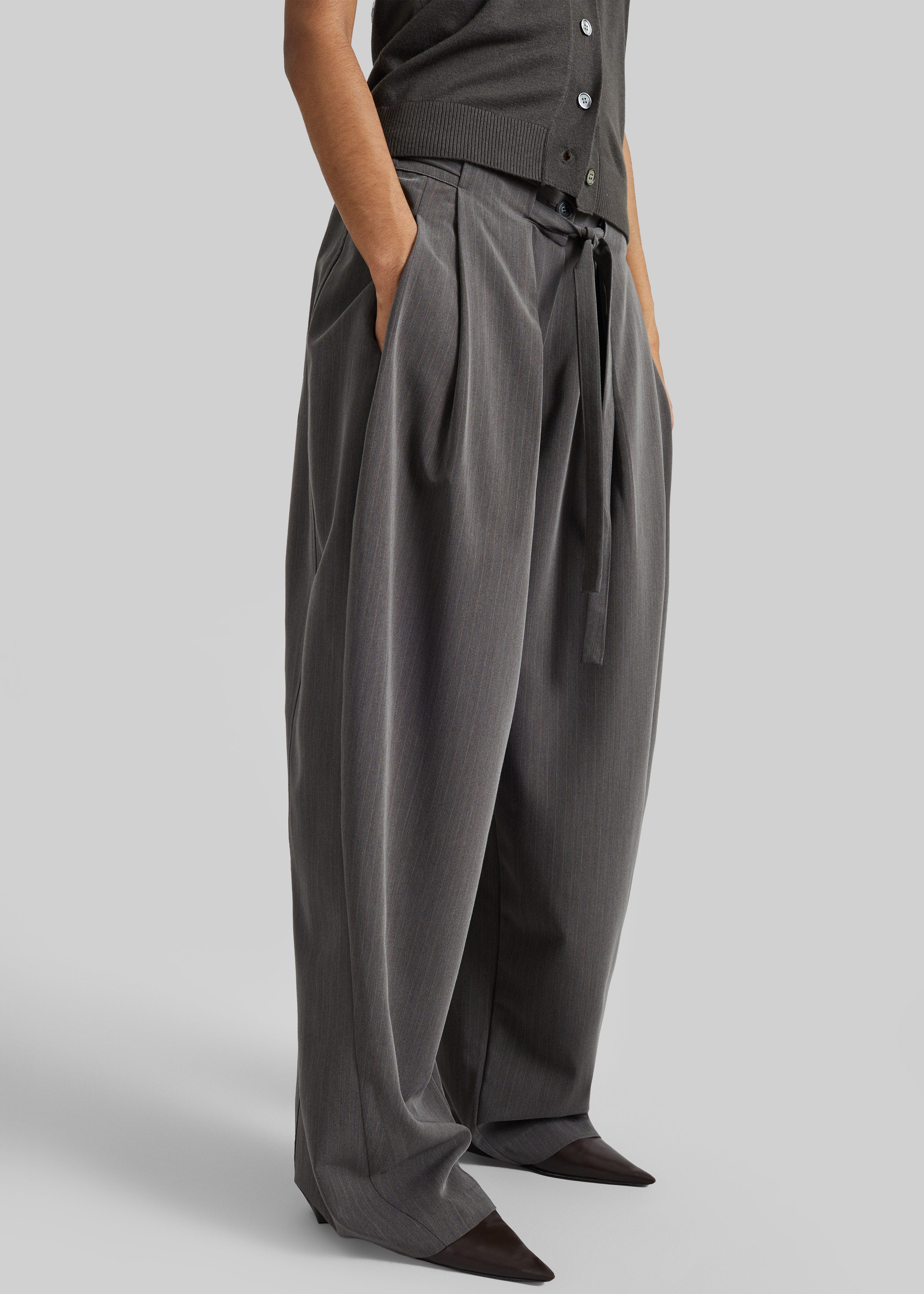 Loire Curved Pants - Charcoal Pinstripe - 4