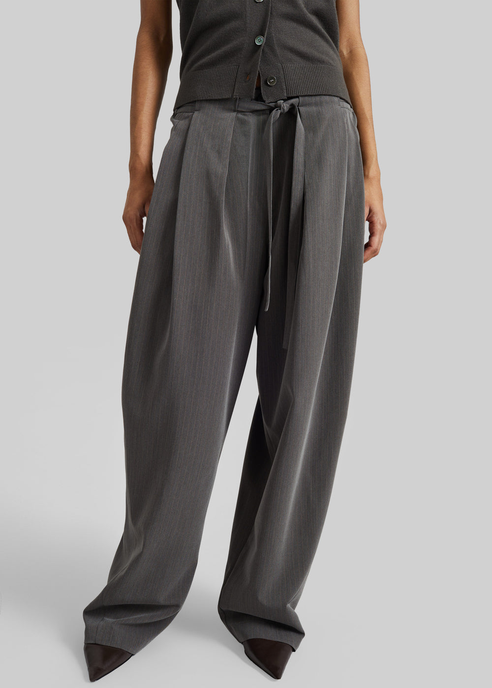 Loire Curved Pants - Charcoal Pinstripe - 1
