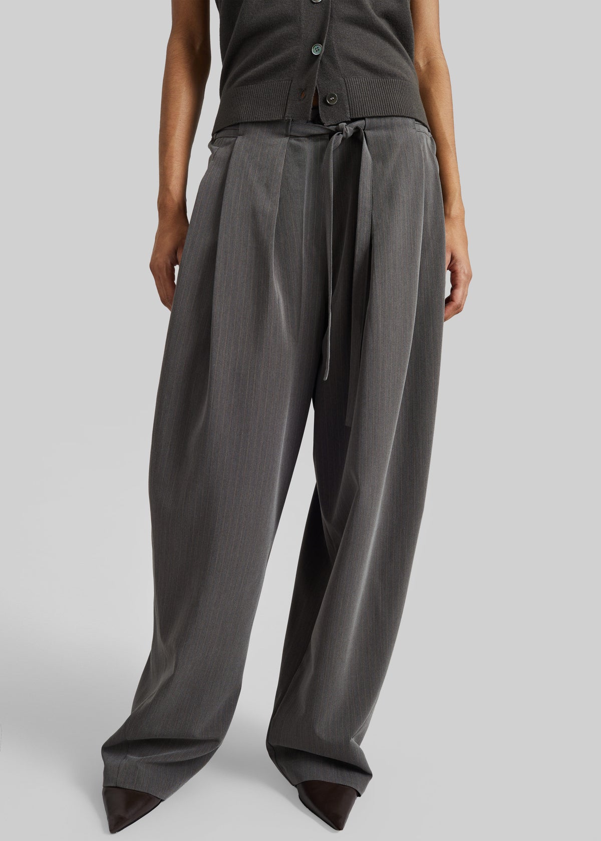 Loire Curved Pants - Charcoal Pinstripe - 2