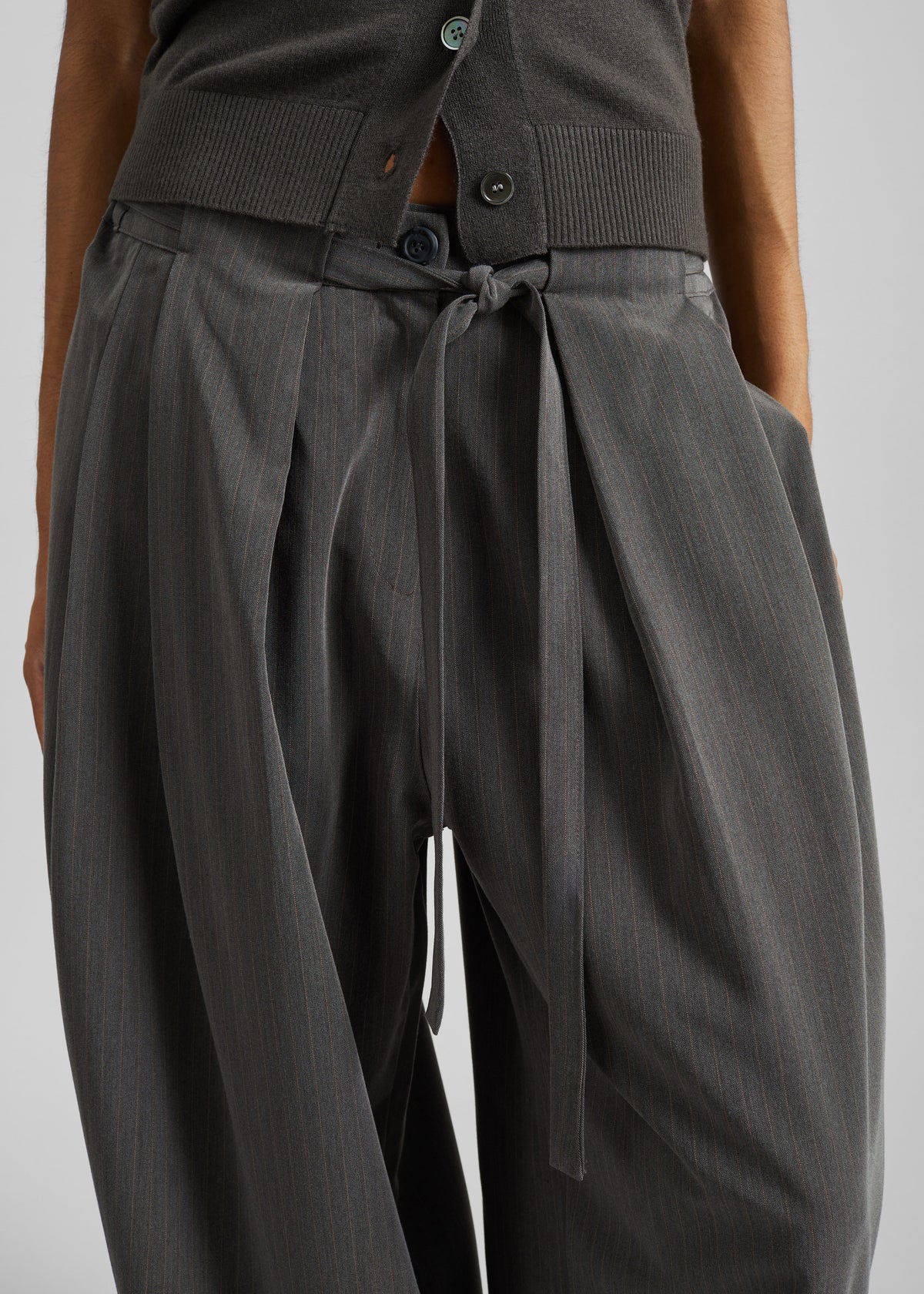 Loire Curved Pants - Charcoal Pinstripe - 3