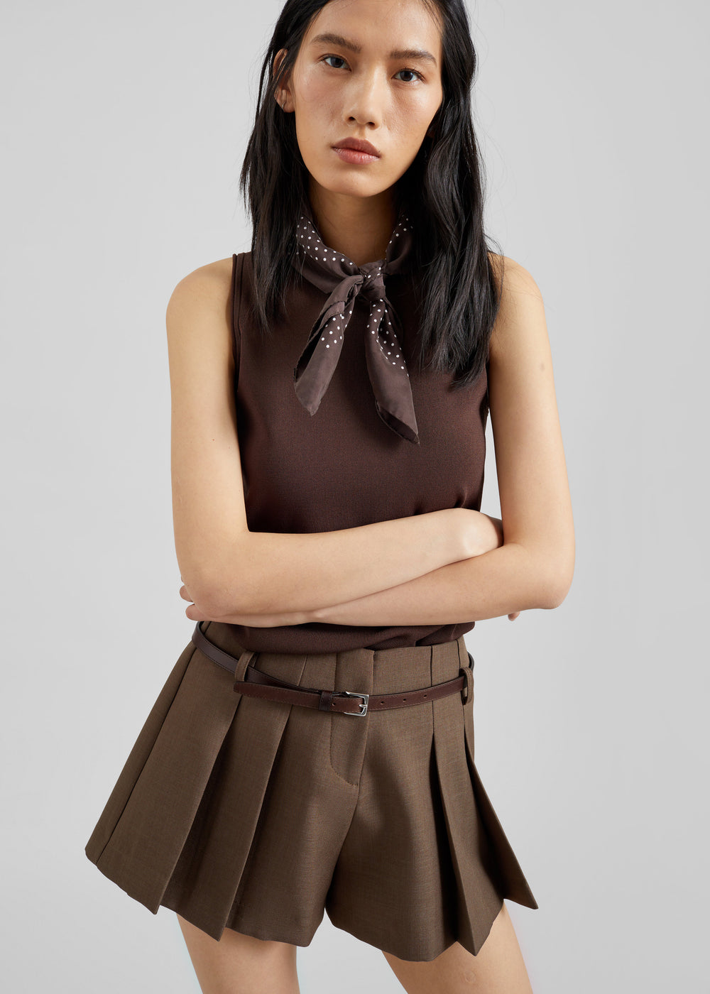 Lojsta Pleated Mini Shorts - Brown