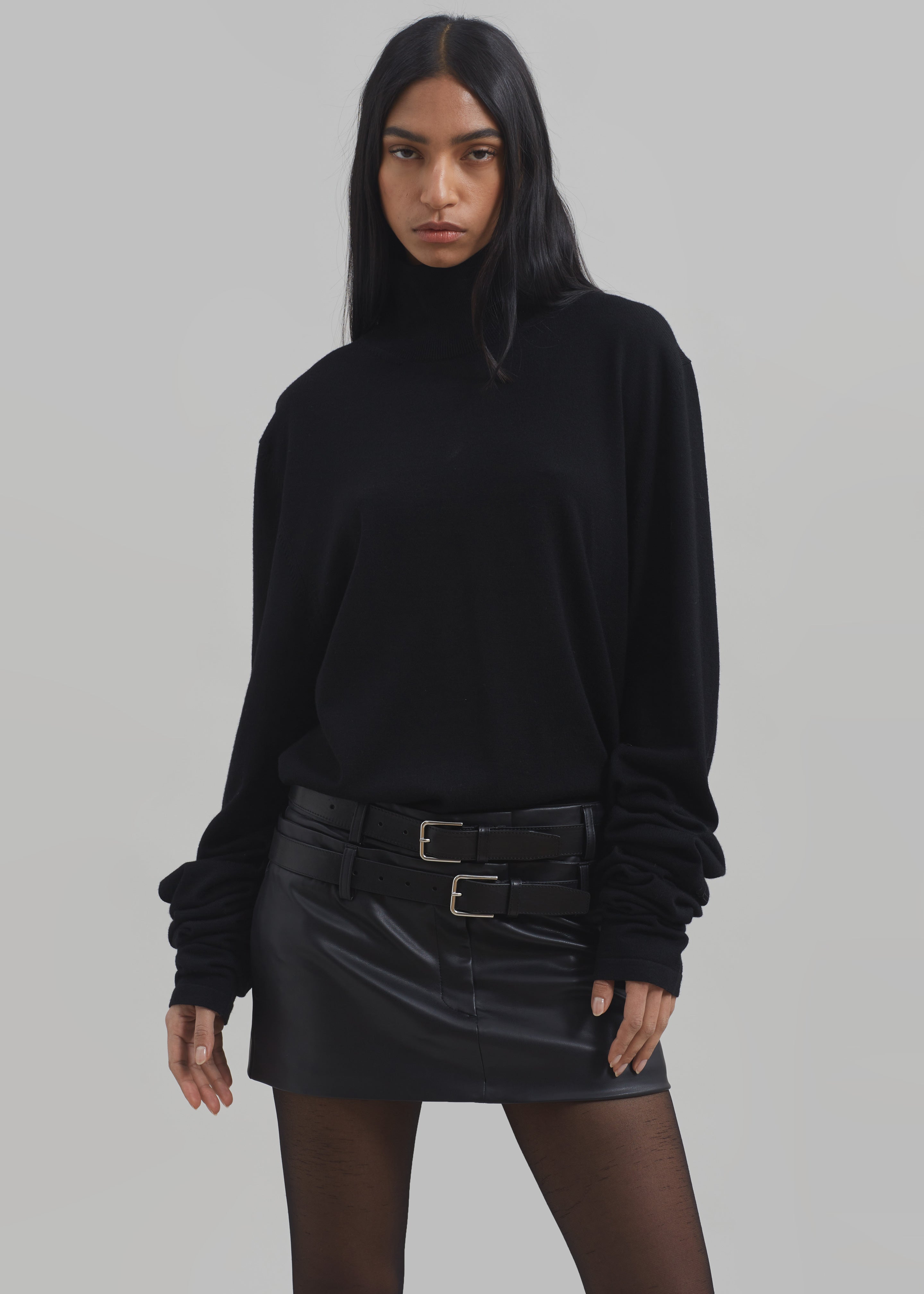 In The Name of Love Mini Skirt - Faux Leather Skirt in Black