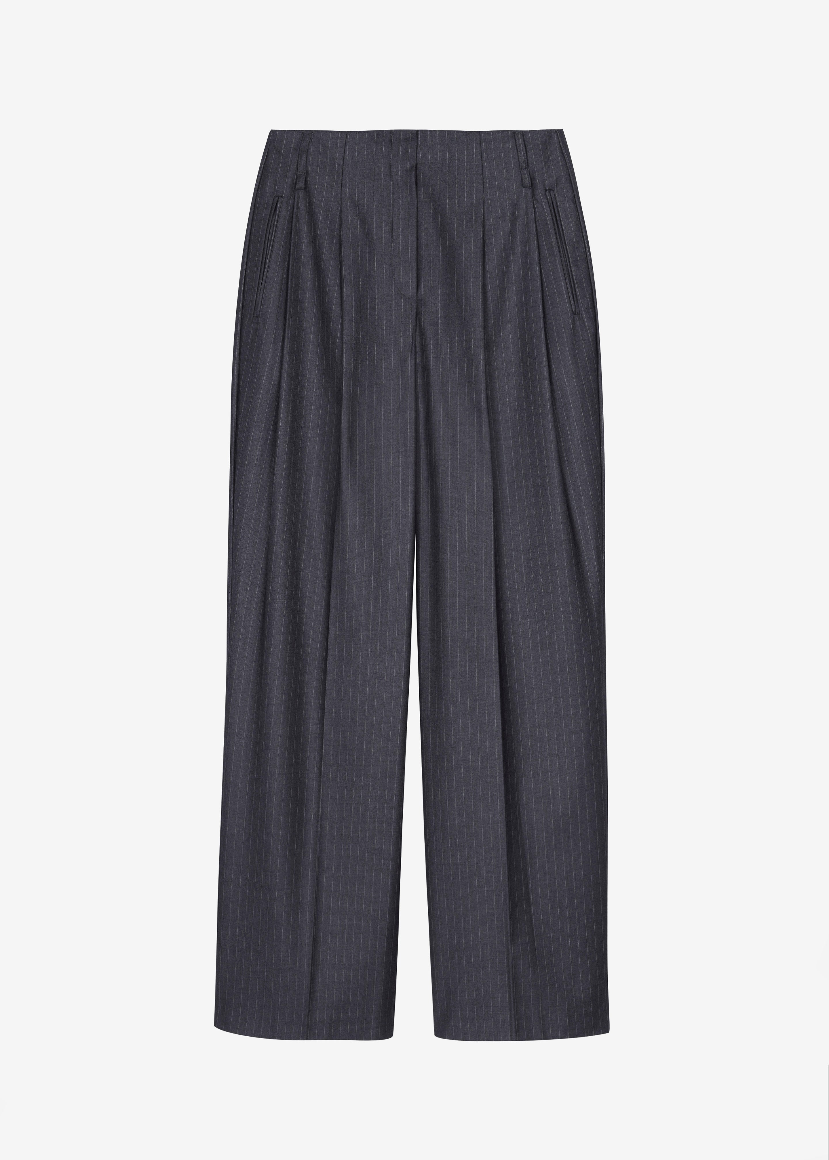 Loma Pintuck Trousers - Charcoal/White Pinstripe - 8