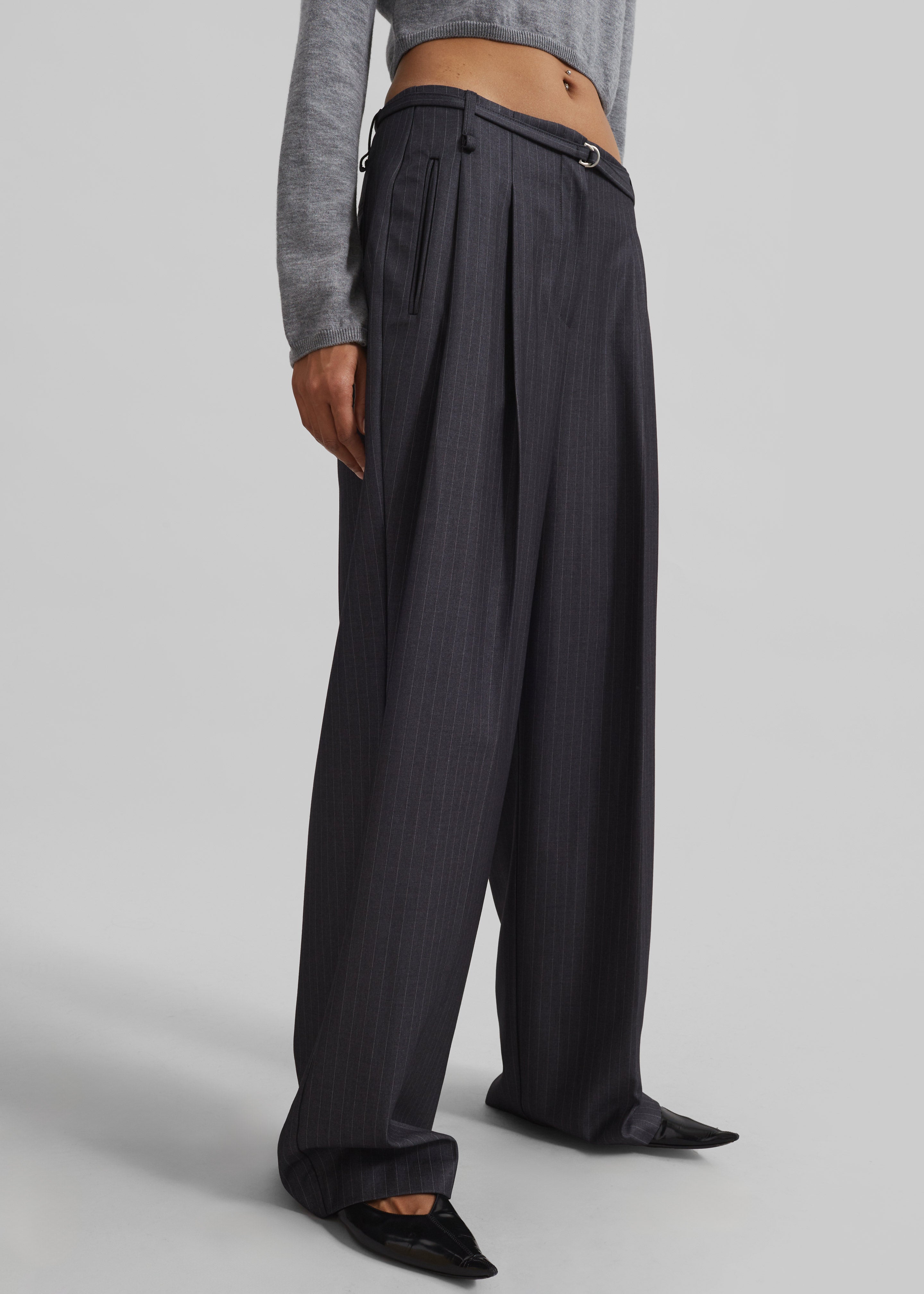 Loma Pintuck Trousers - Charcoal/White Pinstripe - 4