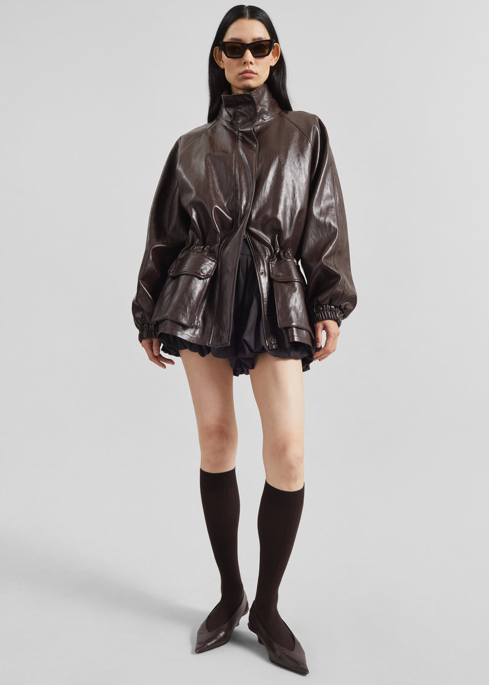 Lommel Faux Leather Jacket - Brown - 1