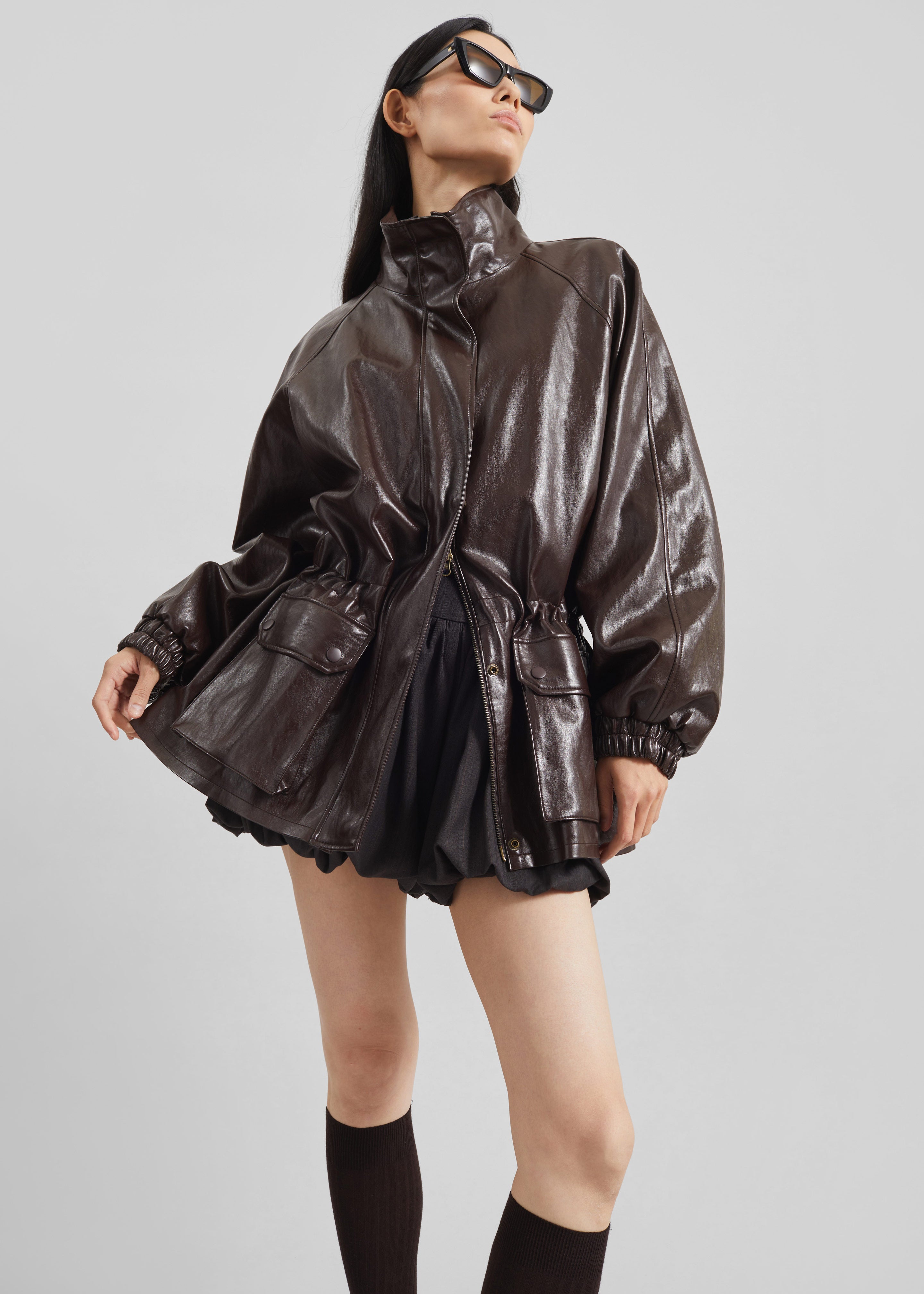 Lommel Faux Leather Jacket - Brown - 3