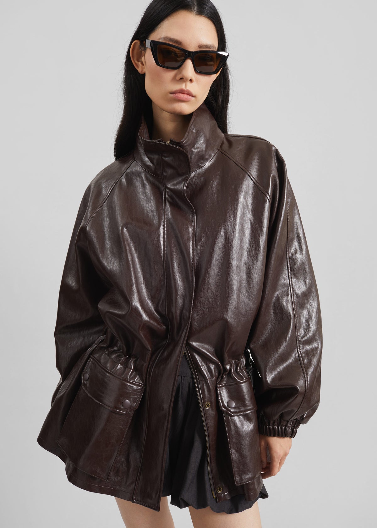 Lommel Faux Leather Jacket - Brown - 1