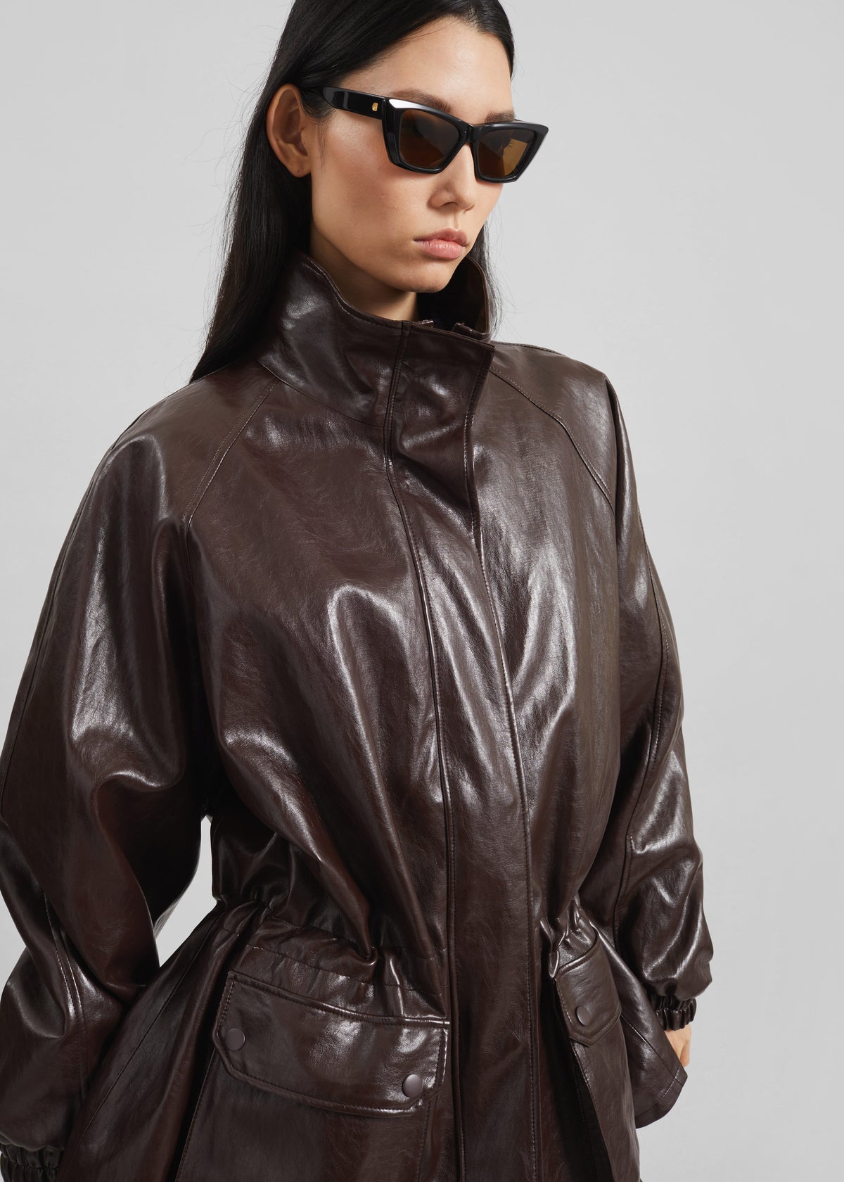 Lommel Faux Leather Jacket - Brown - 4