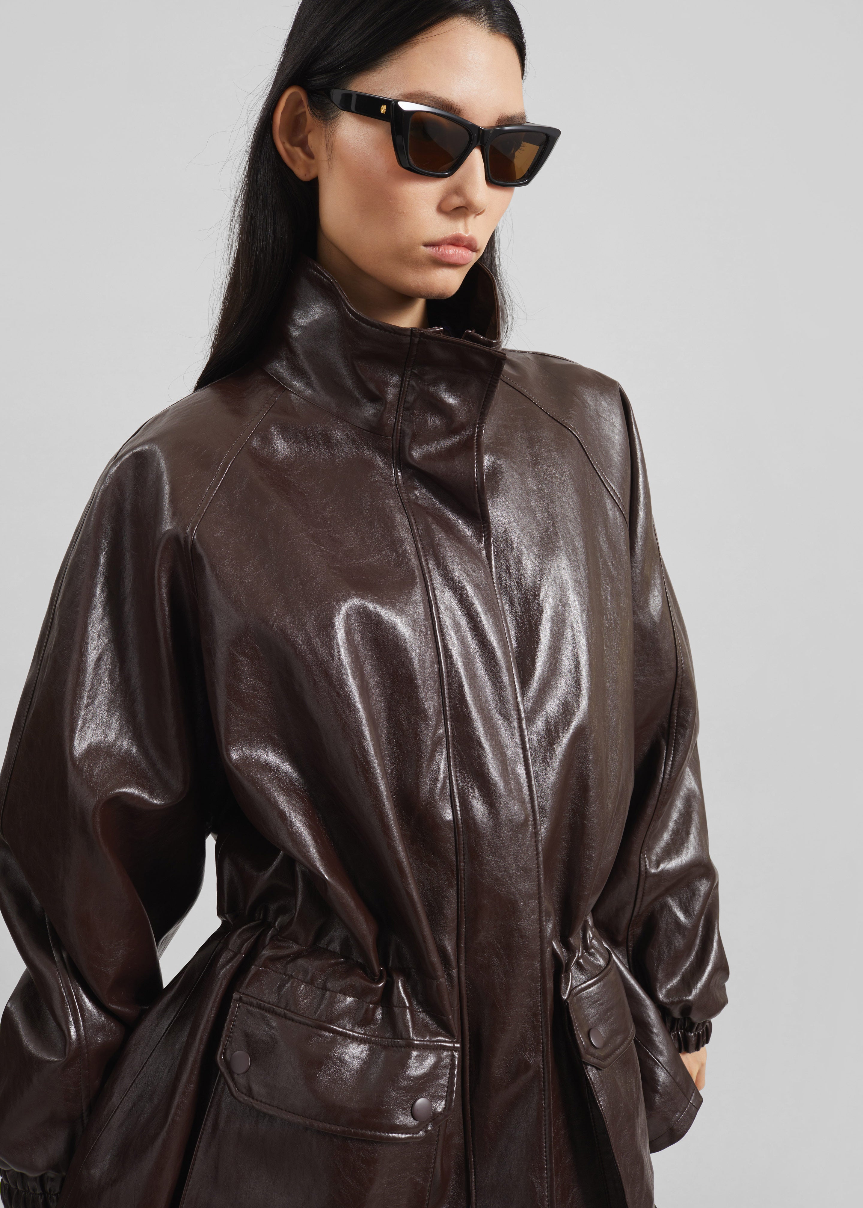 Lommel Faux Leather Jacket - Brown - 4