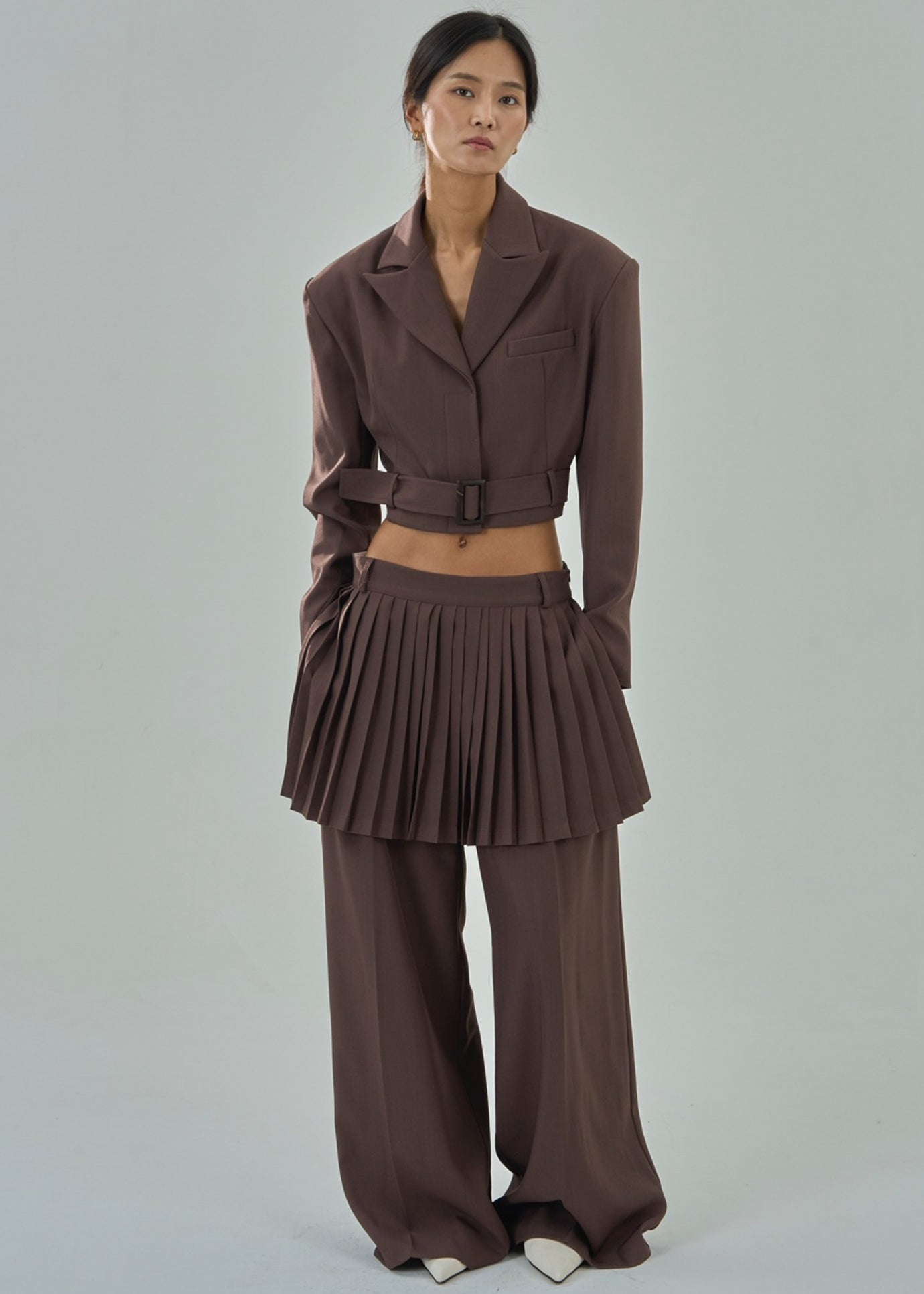 Lonnie Pleated Skirt Pants - Brown - 1