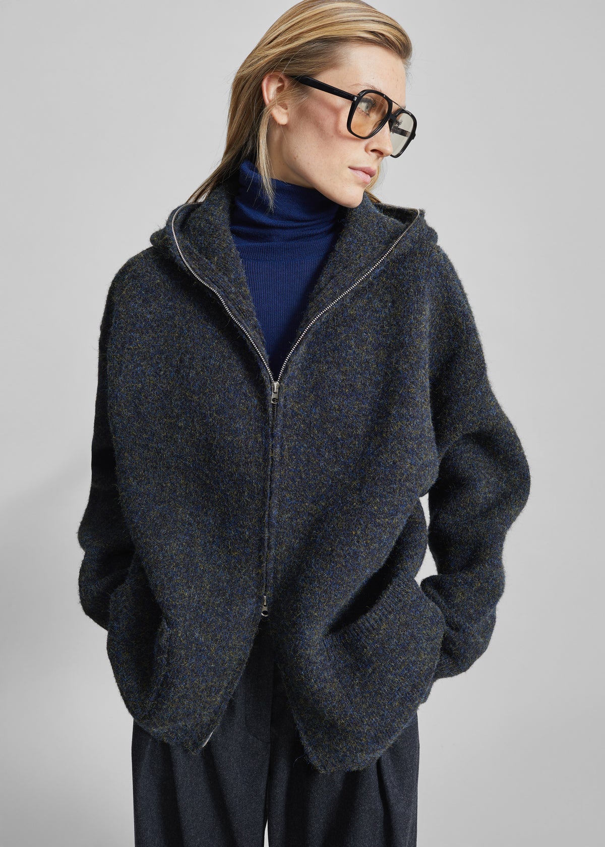 Lonrai Knit Hooded Cardigan - Charcoal Melange