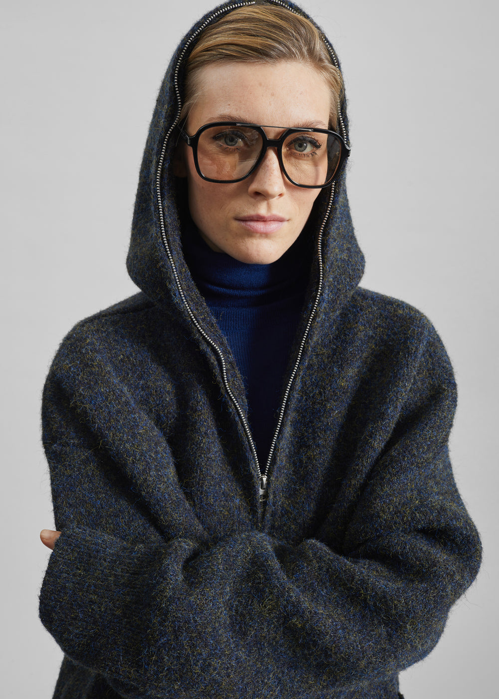 Lonrai Knit Hooded Cardigan - Charcoal Melange - 1