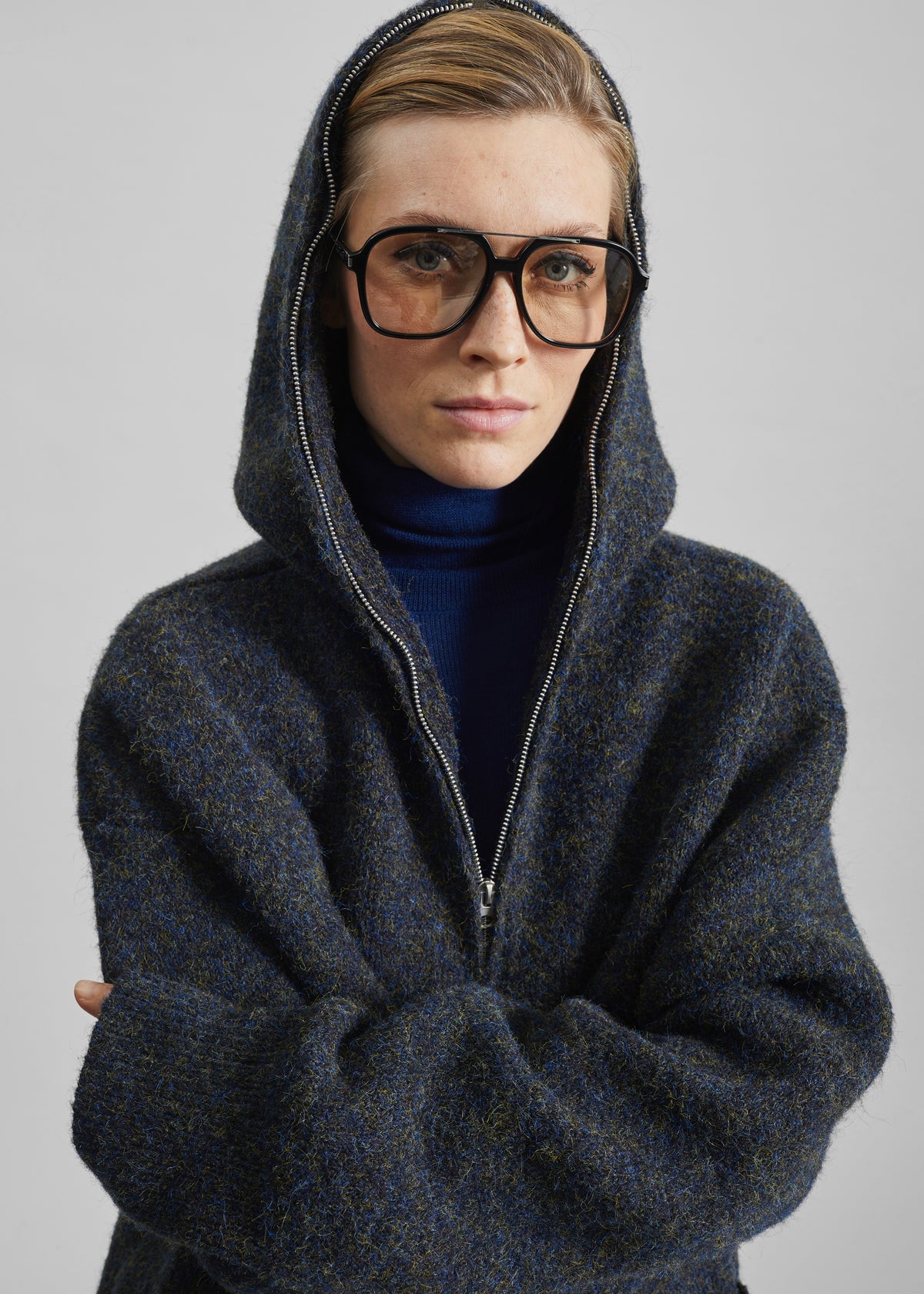 Lonrai Knit Hooded Cardigan - Charcoal Melange
