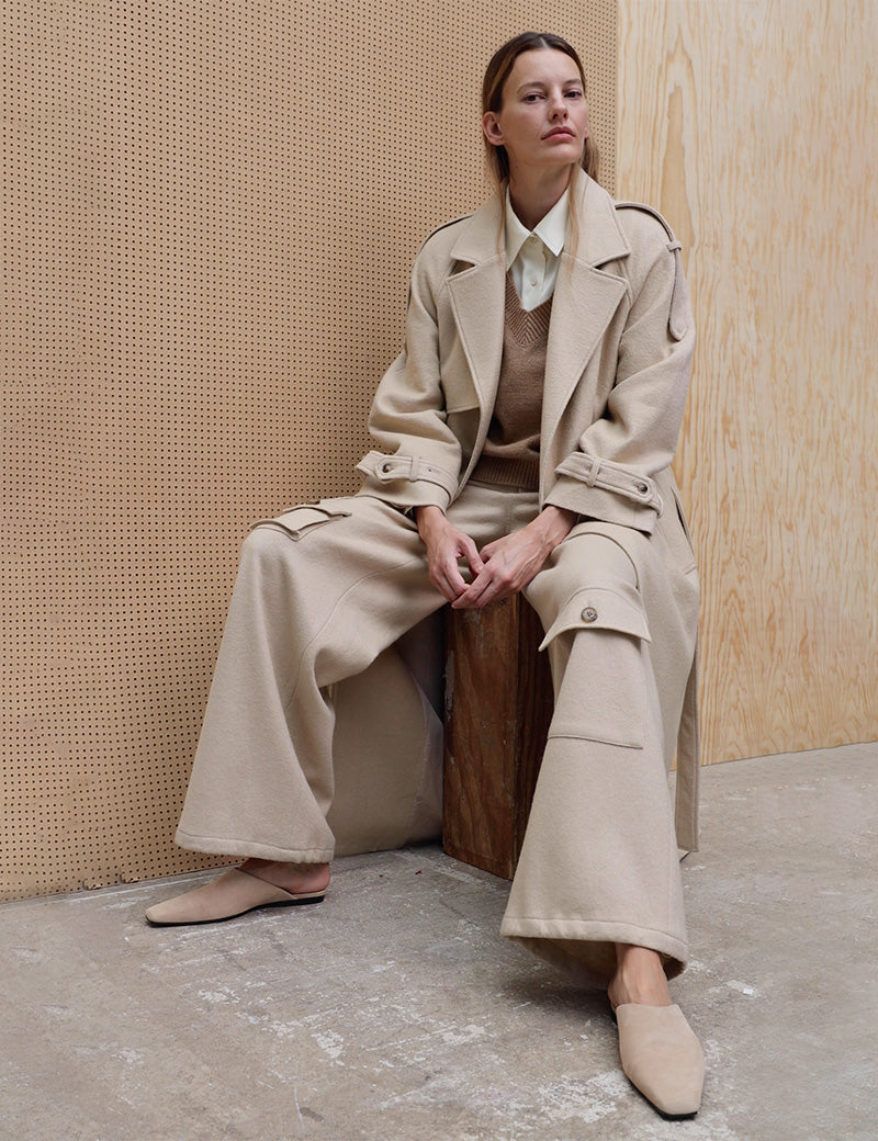 Amanda Murphy captured by Chris Rhodes wearing The Frankie Shop winter 22 collection. 