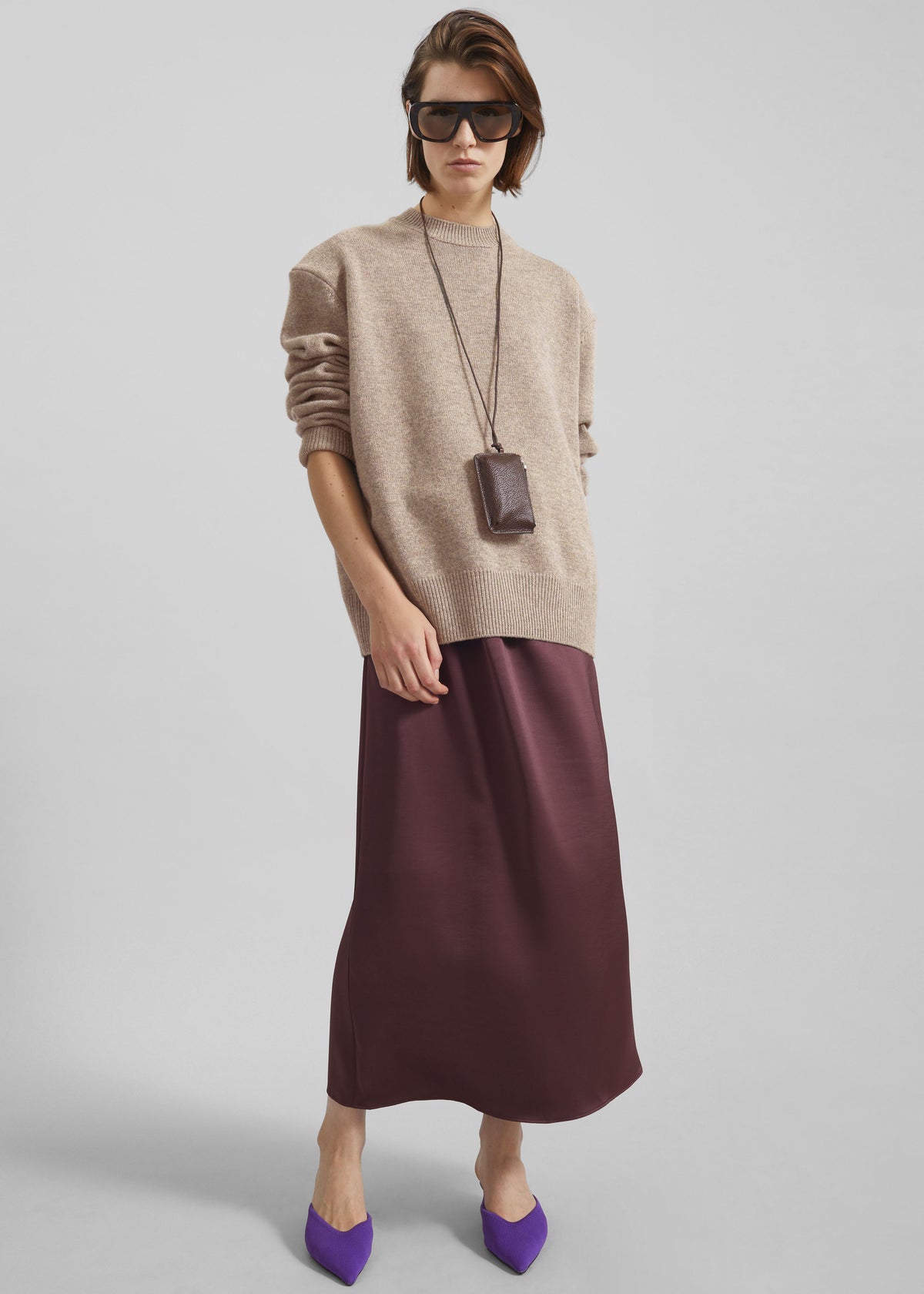 Loray Satin Midi Skirt - Burgundy - 1