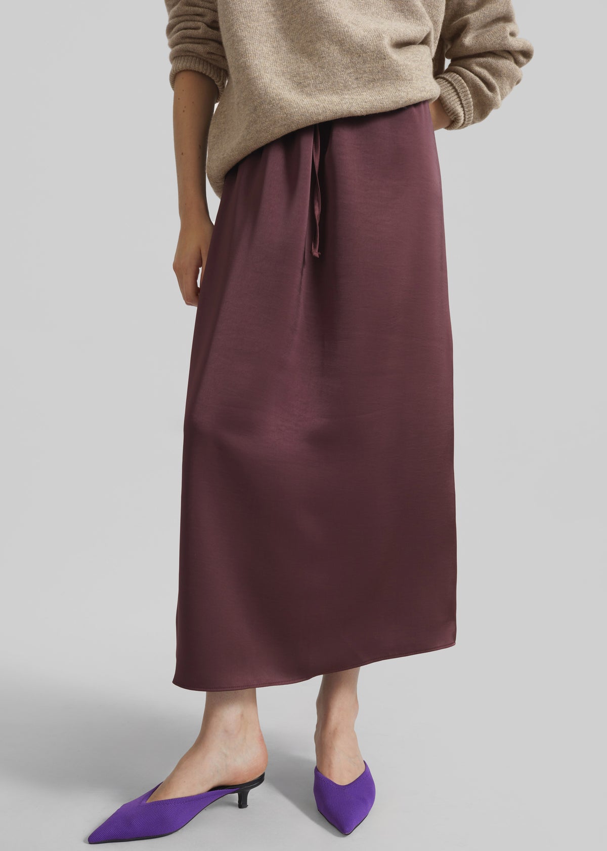 Loray Satin Midi Skirt - Burgundy - 3