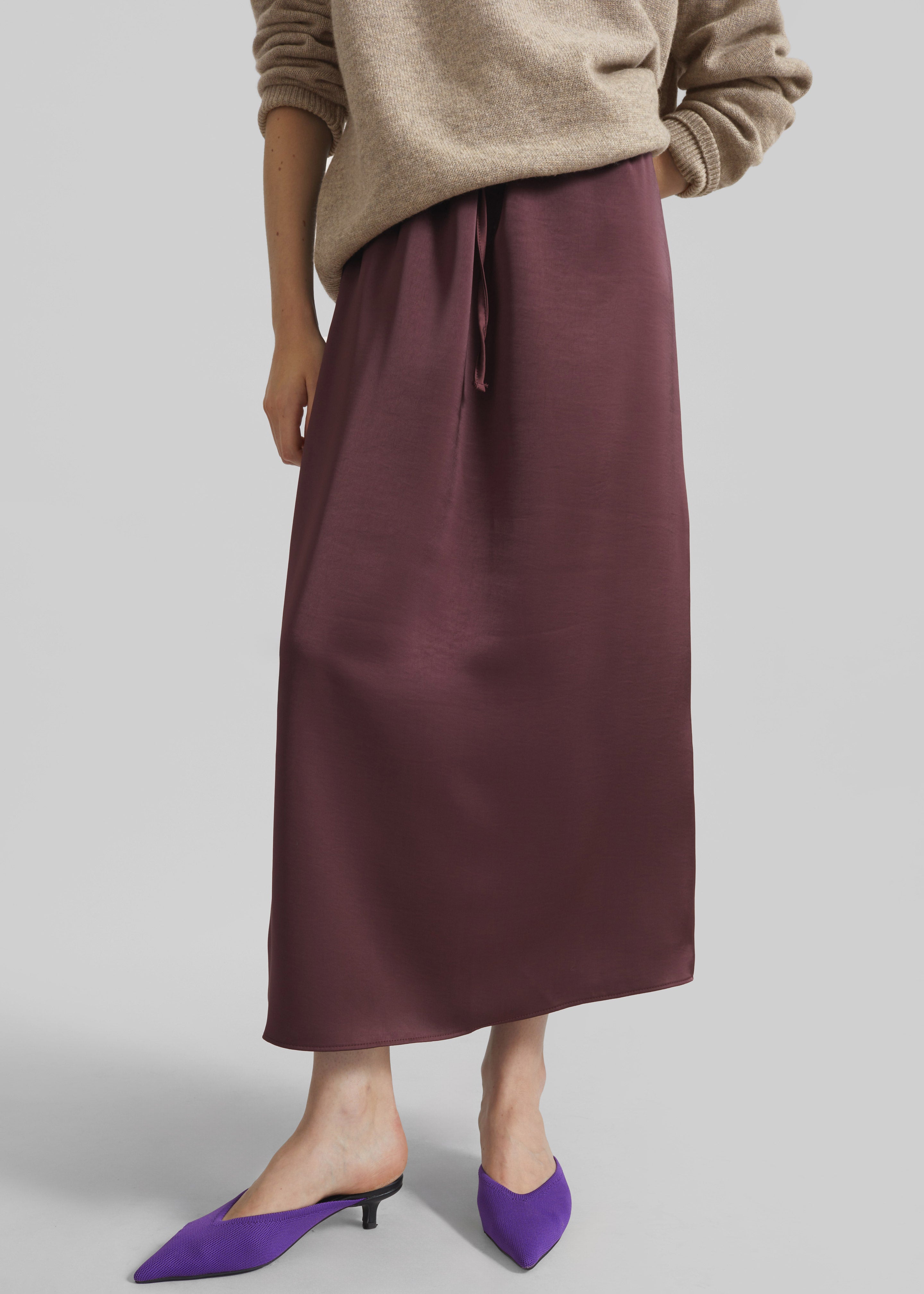 Loray Satin Midi Skirt - Burgundy - 3