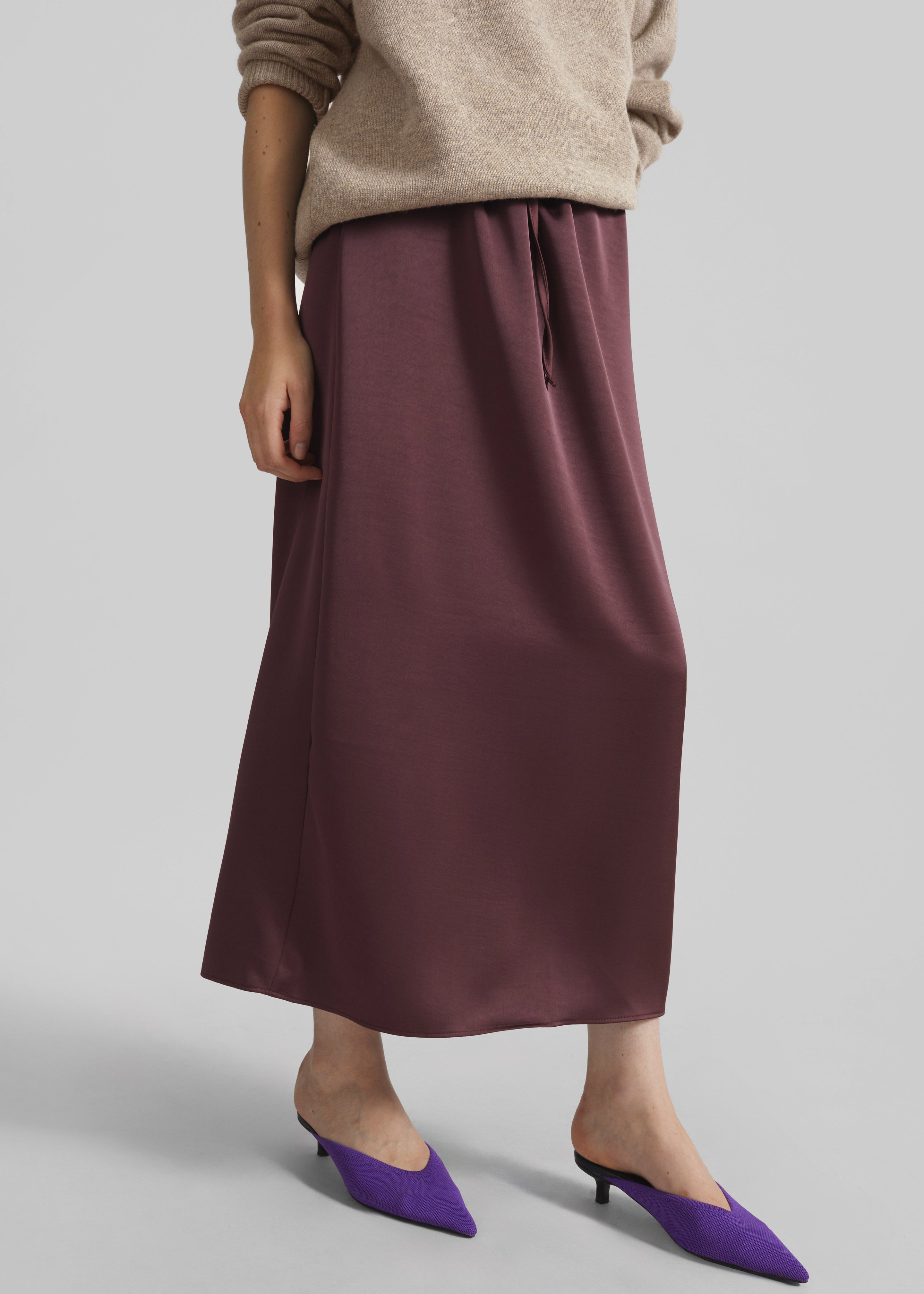 Loray Satin Midi Skirt - Burgundy - 5