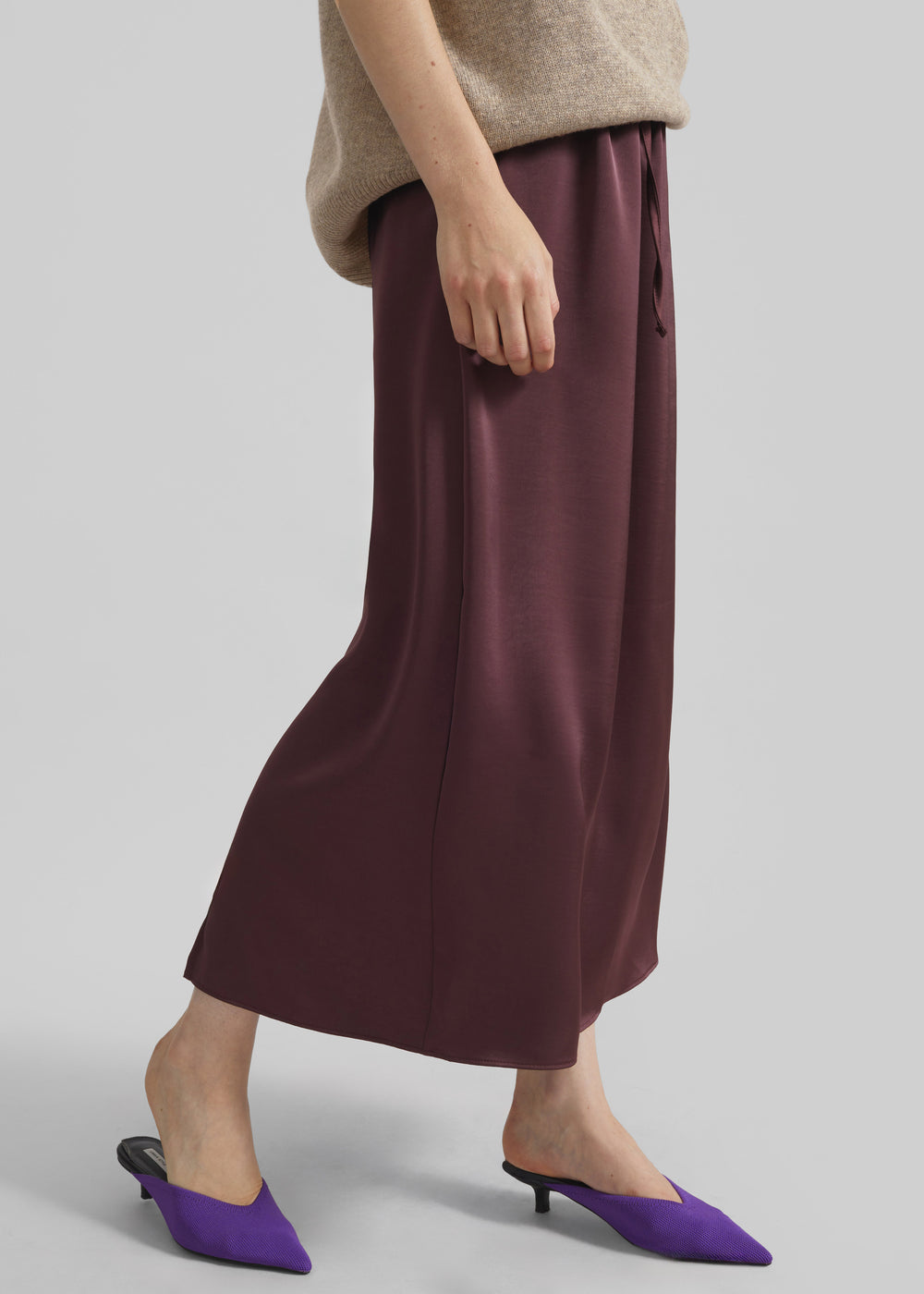 Loray Satin Midi Skirt - Burgundy - 1
