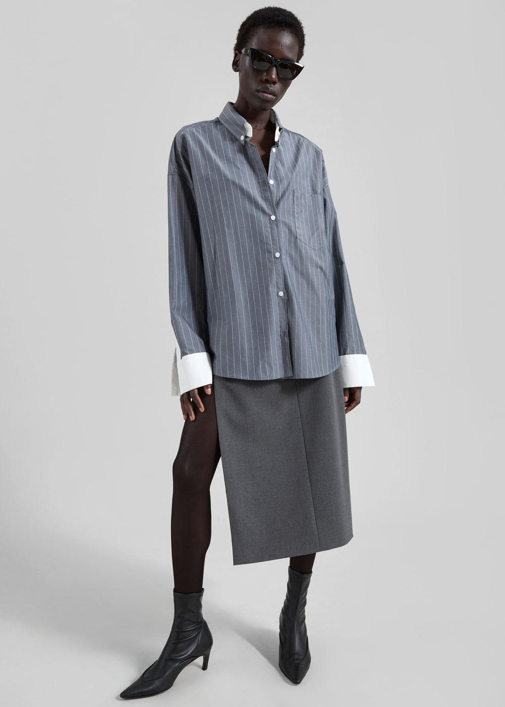 Lorna Shirt - Grey/White Pinstripe - 1