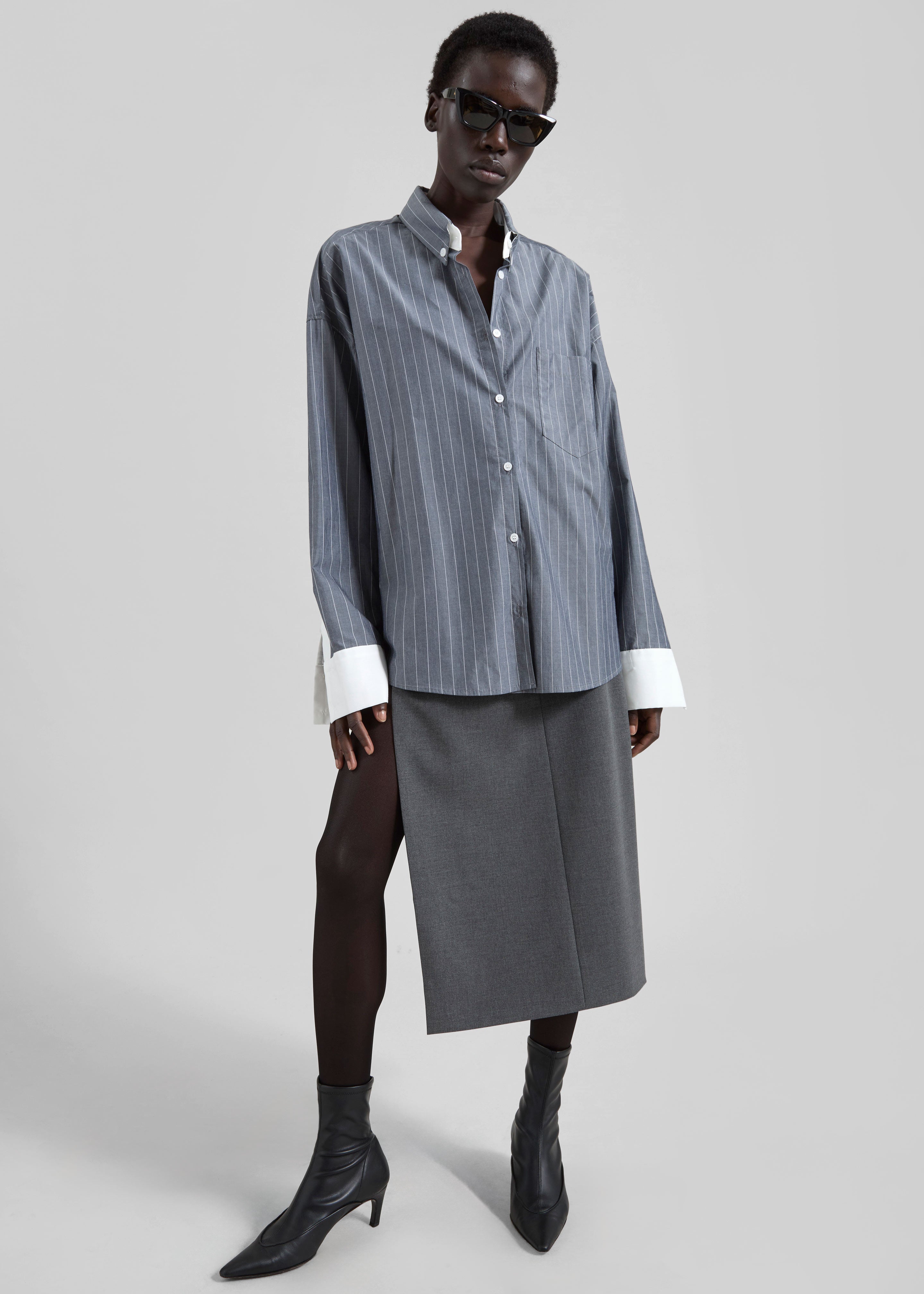 Lorna Shirt - Grey/White Pinstripe - 2