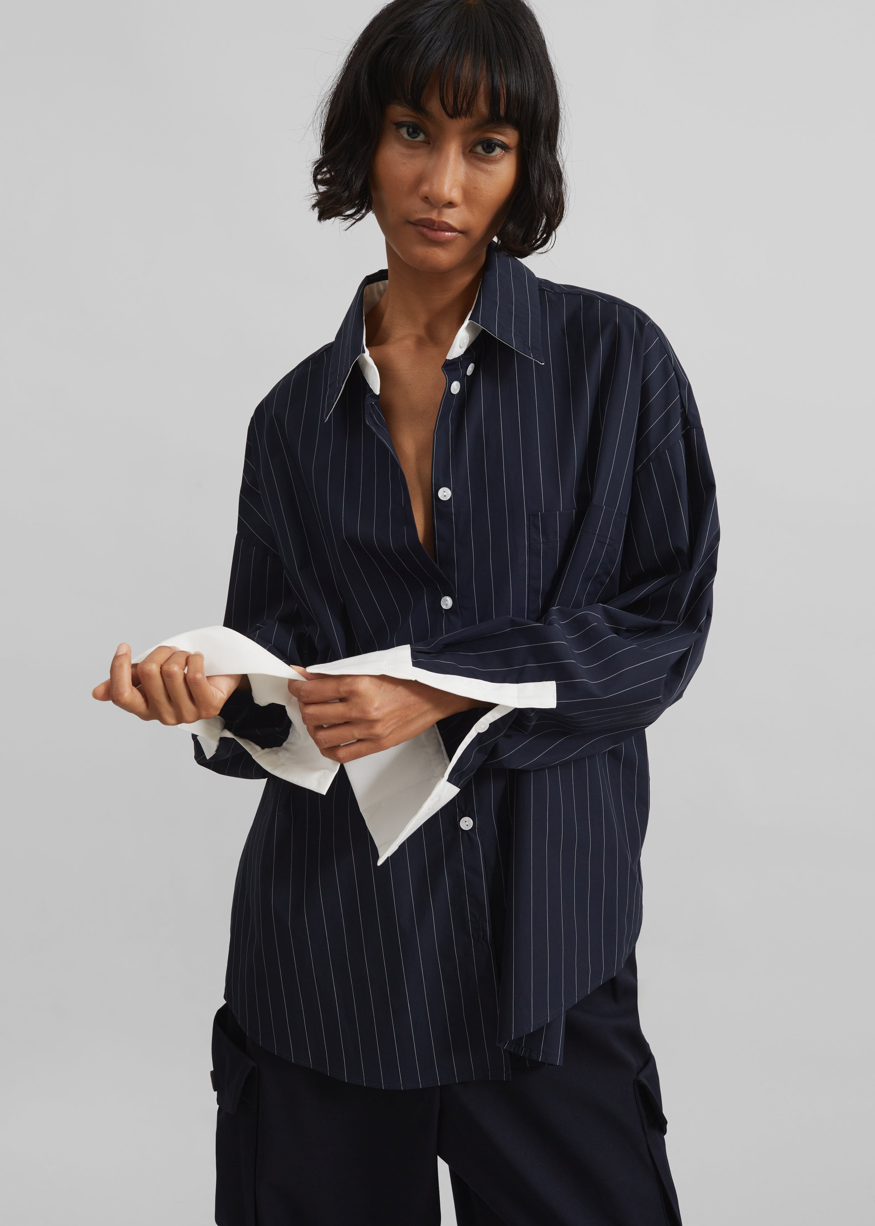 Lorna Shirt - Navy/White Pinstripe - 3