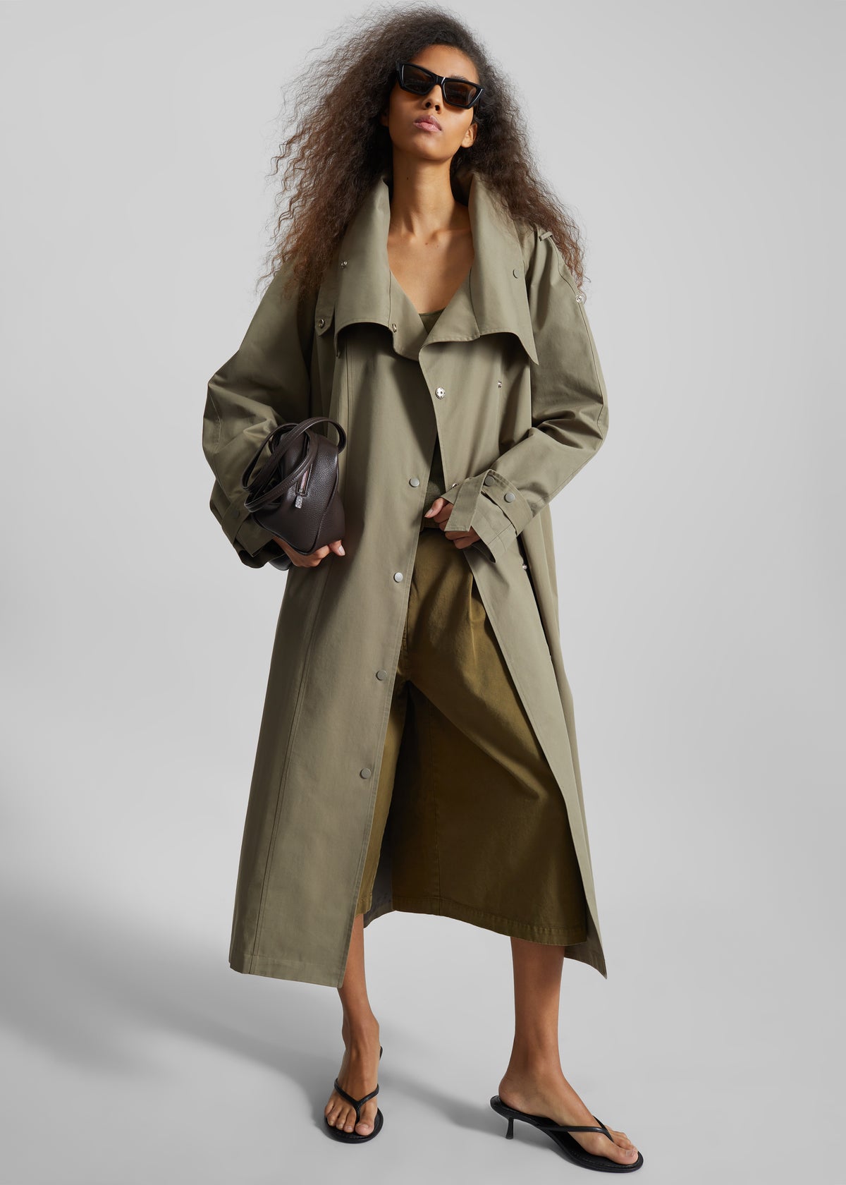 Lottie Wing Collar Trench Coat - Olive - 1