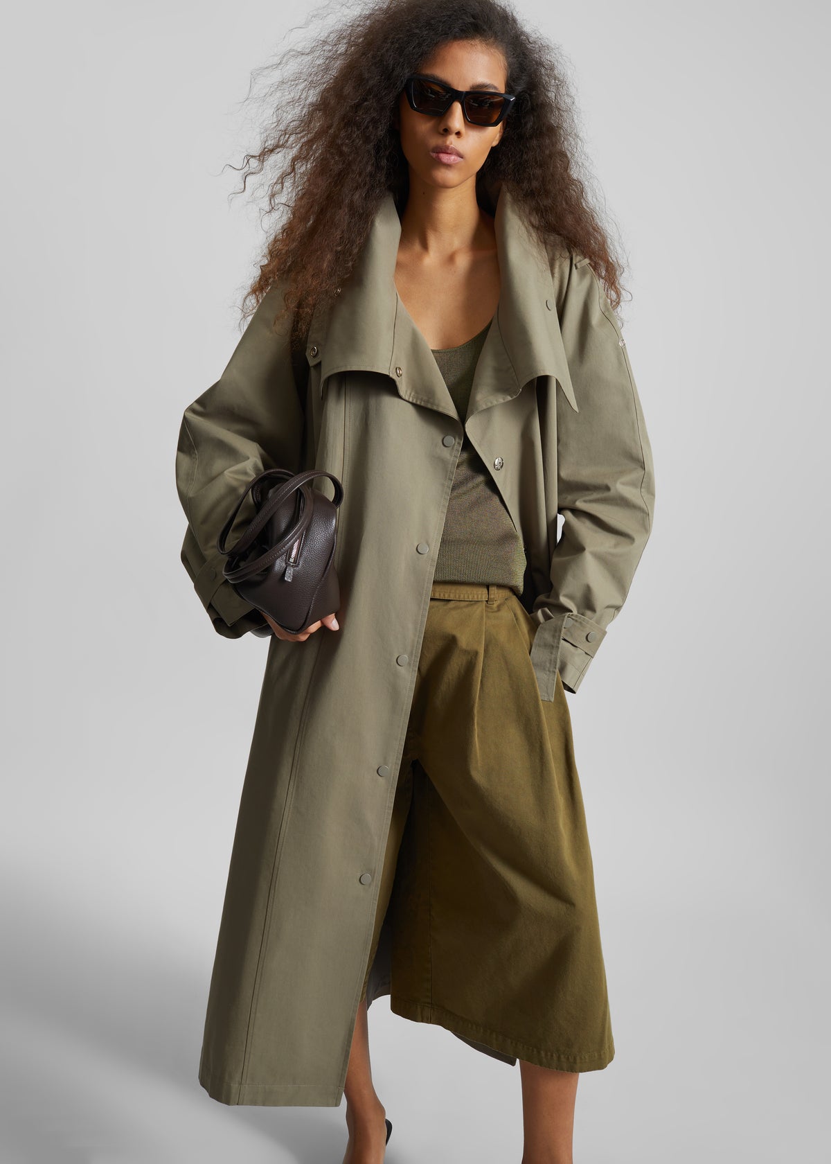 Lottie Wing Collar Trench Coat - Olive - 3