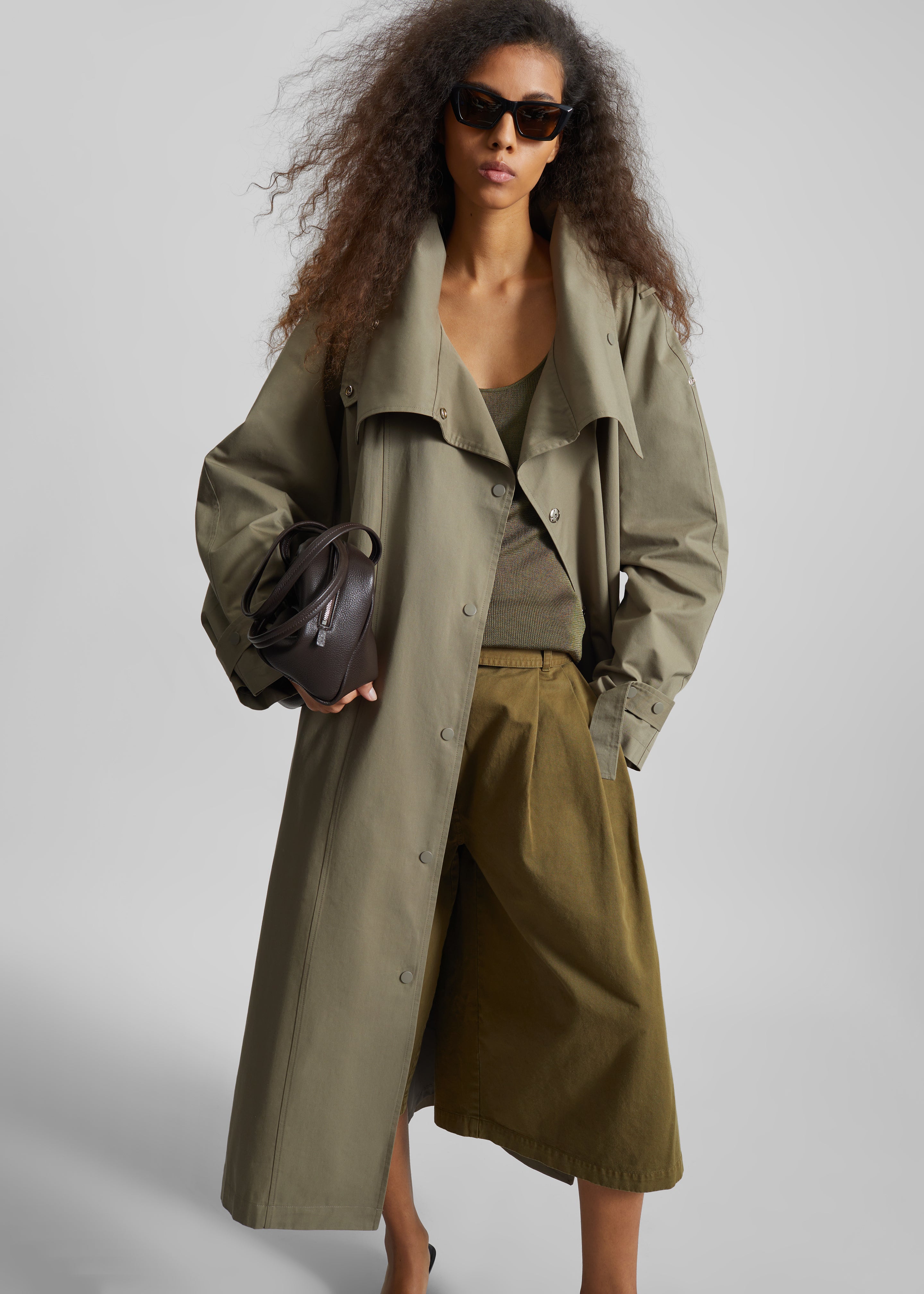Lottie Wing Collar Trench Coat - Olive - 3
