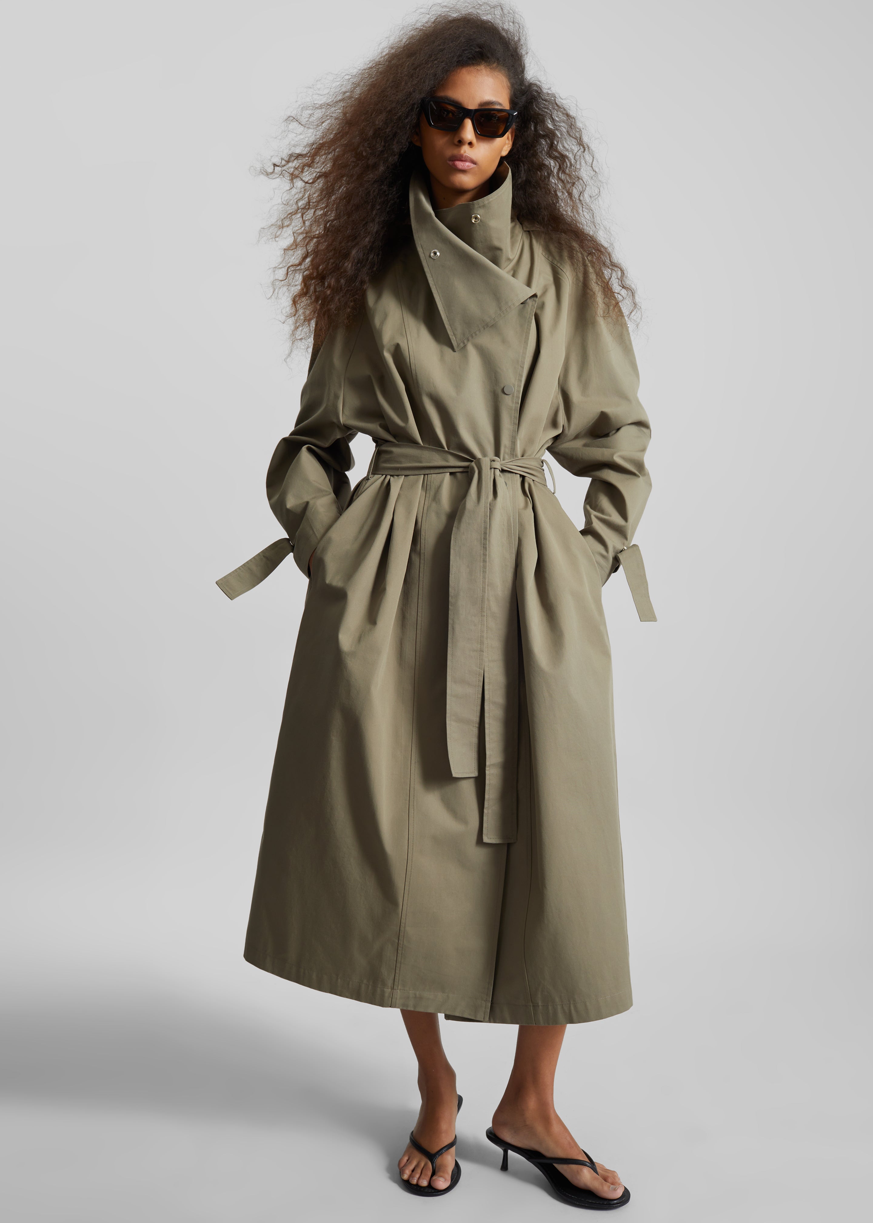 Lottie Wing Collar Trench Coat - Olive - 4