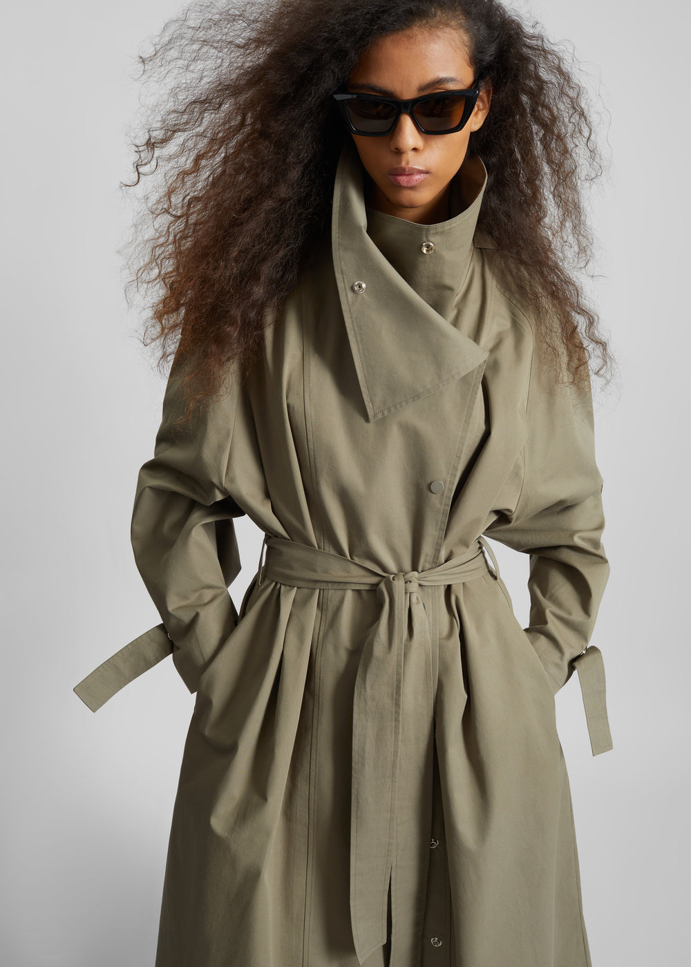 Lottie Wing Collar Trench Coat - Olive - 1