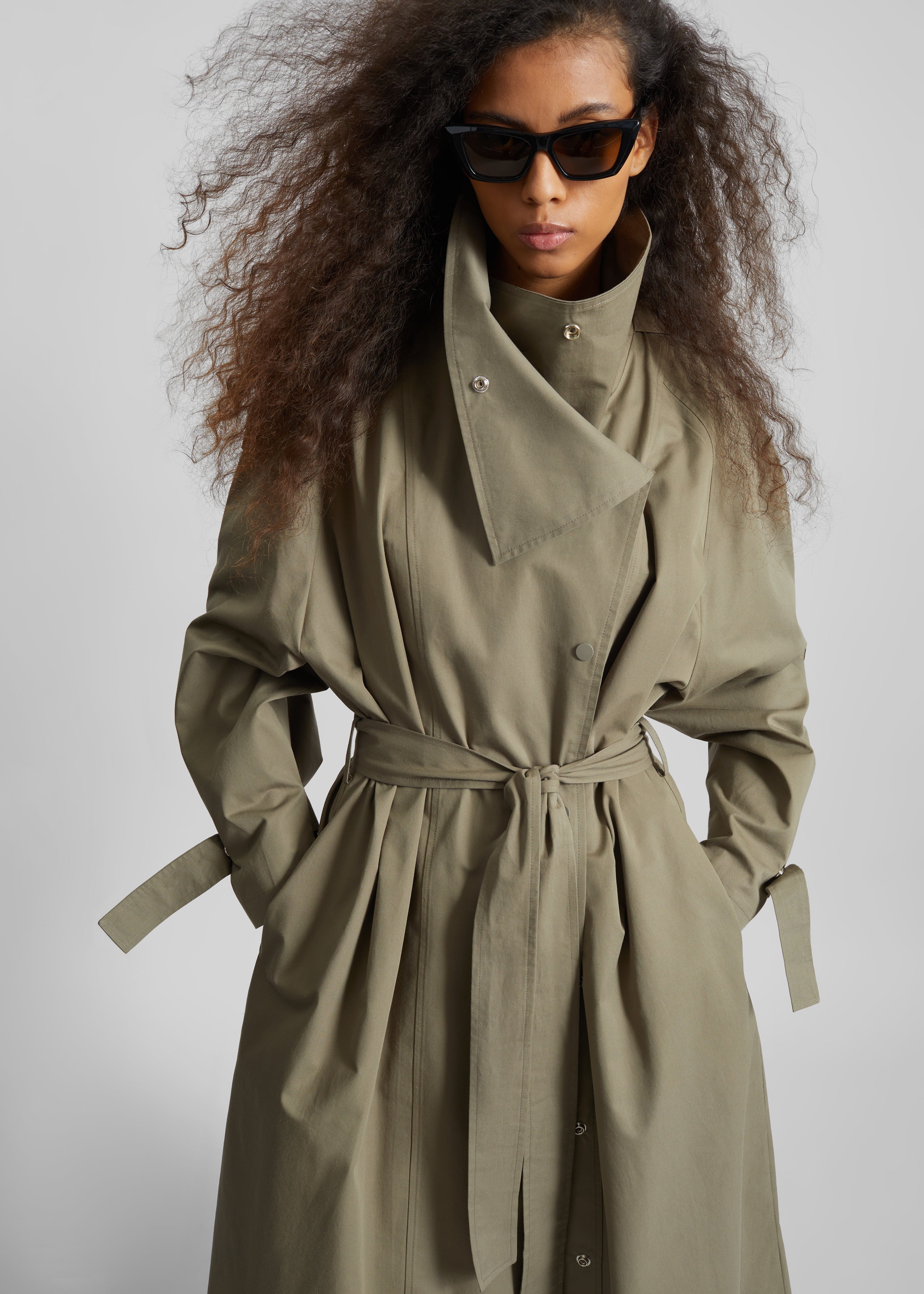 Lottie Wing Collar Trench Coat - Olive - 2