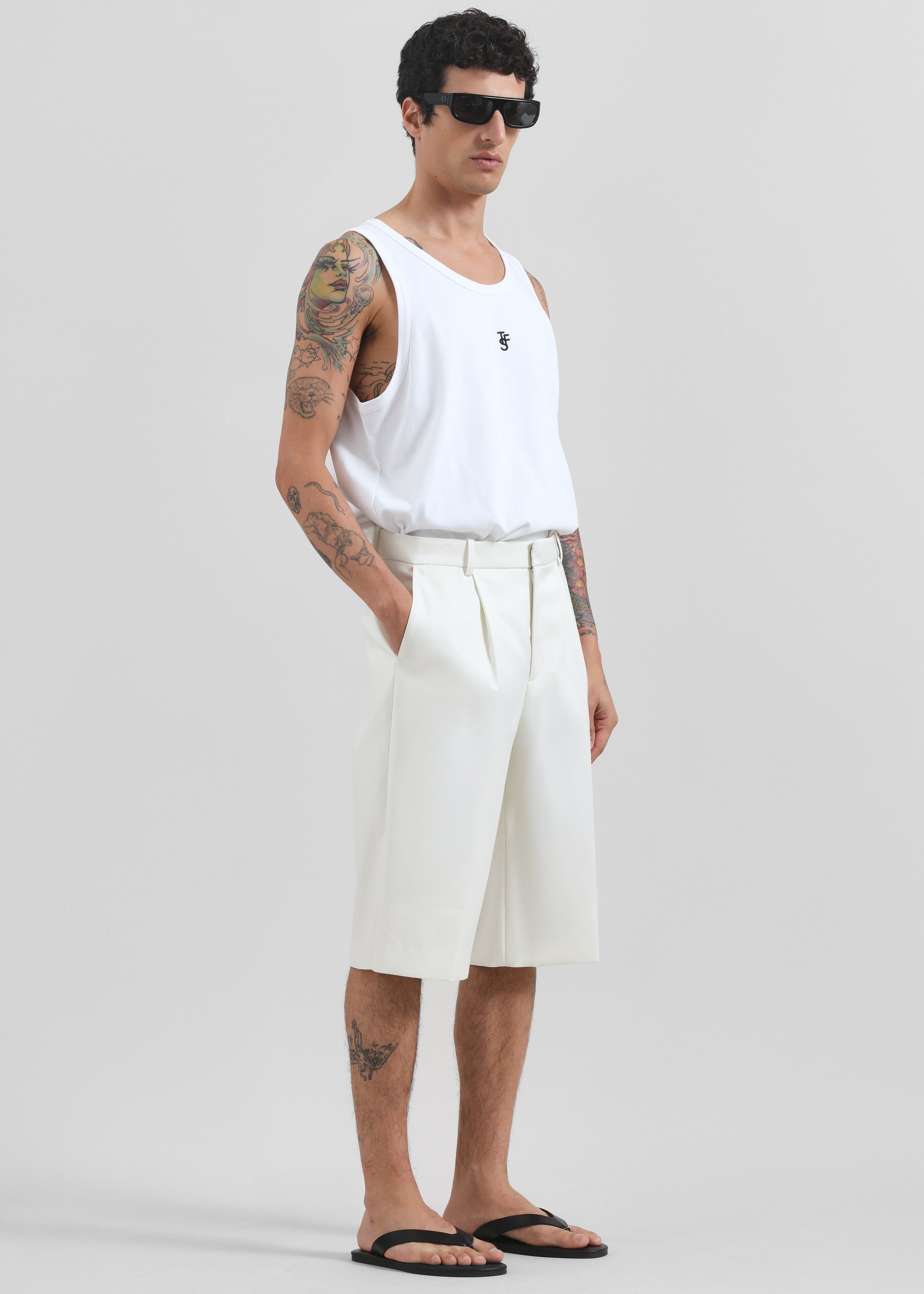 Shop the look image for Louis Gabriel Nouchi Bermuda Shorts - Bone