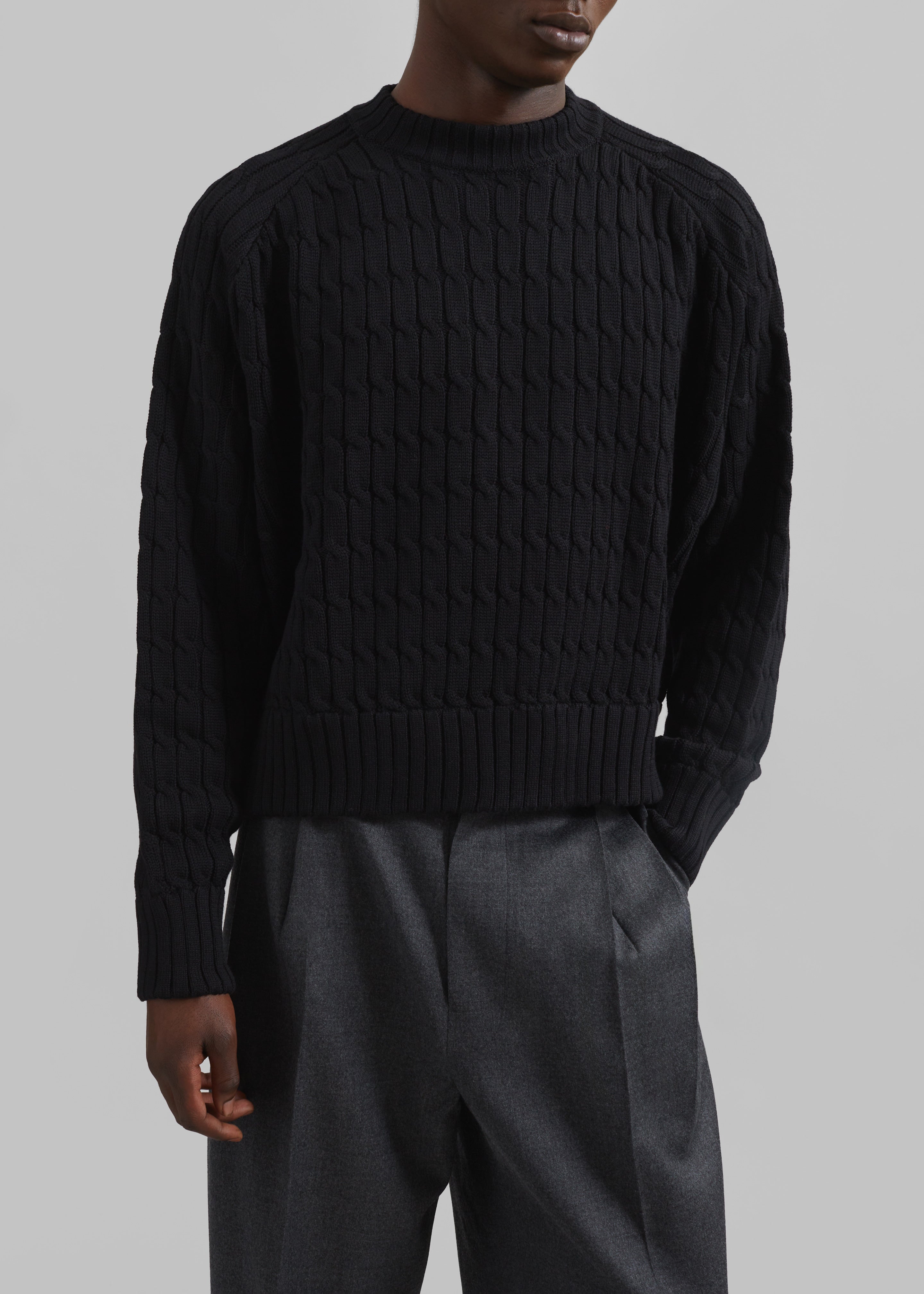 Louis Gabriel Nouchi Cable Knit Wool Jumper - Black - 2