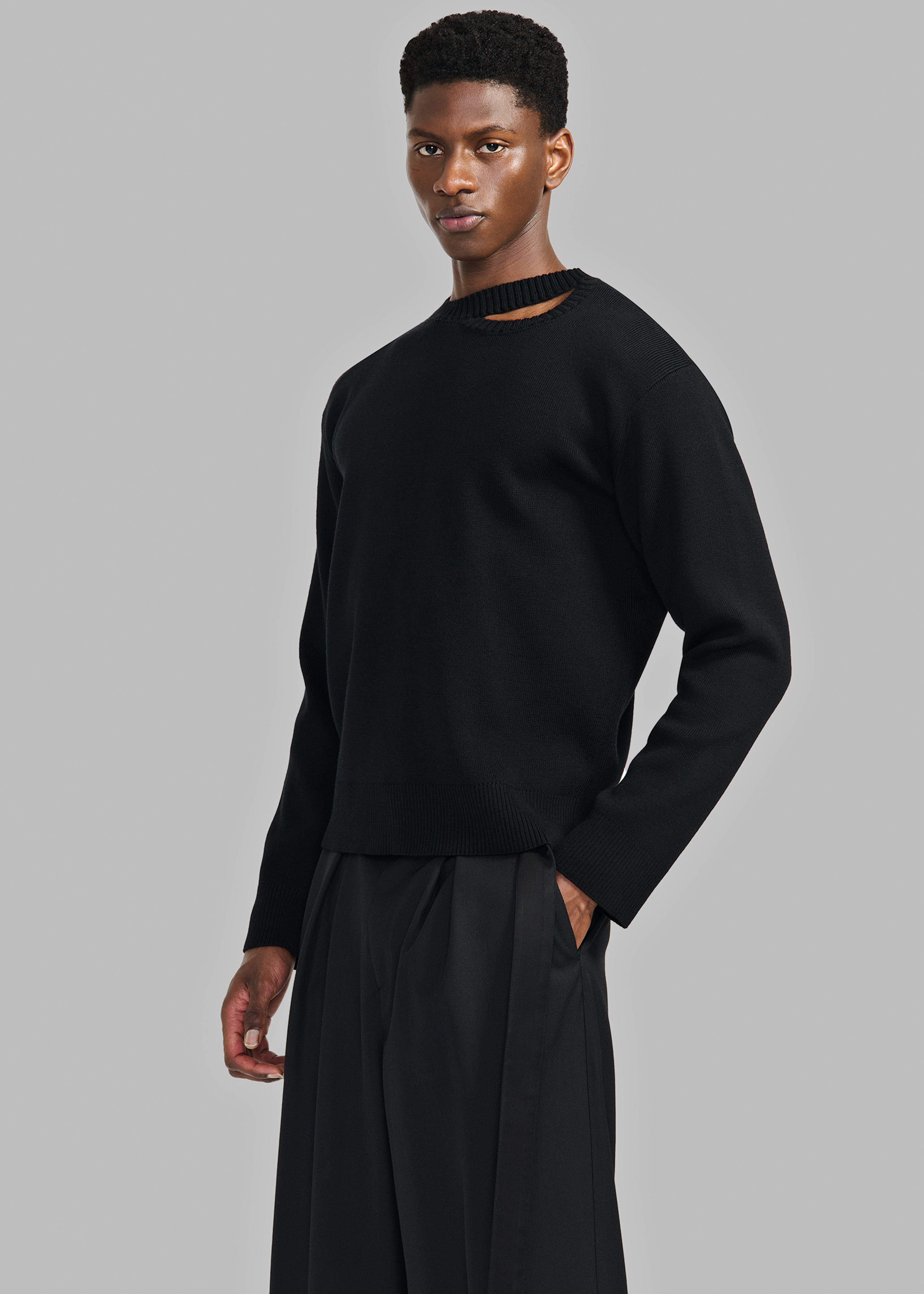 Louis Gabriel Nouchi Wool Jumper With Signature Opening - Black - 7