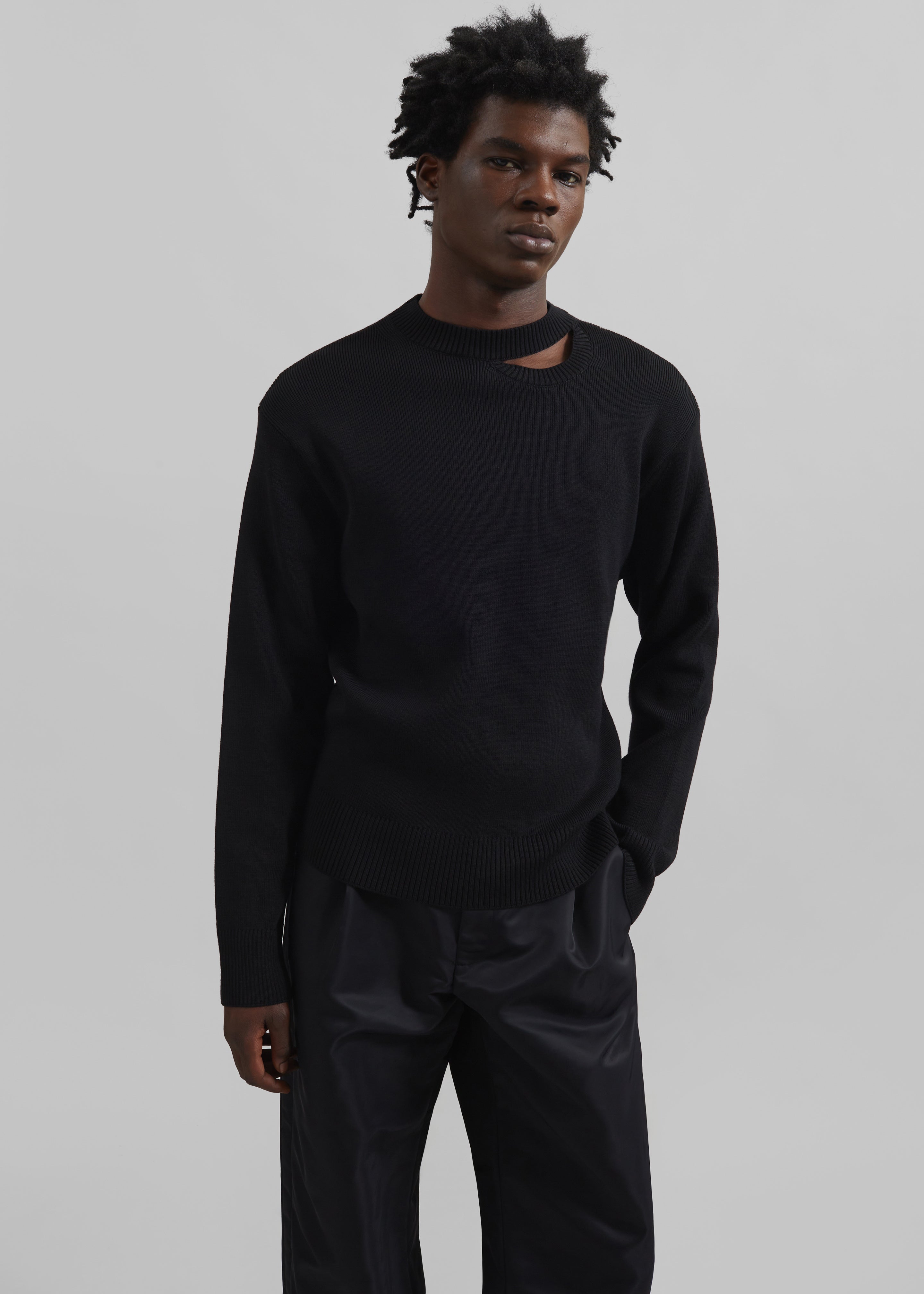 Louis Gabriel Nouchi Wool Jumper With Signature Opening - Black - 1