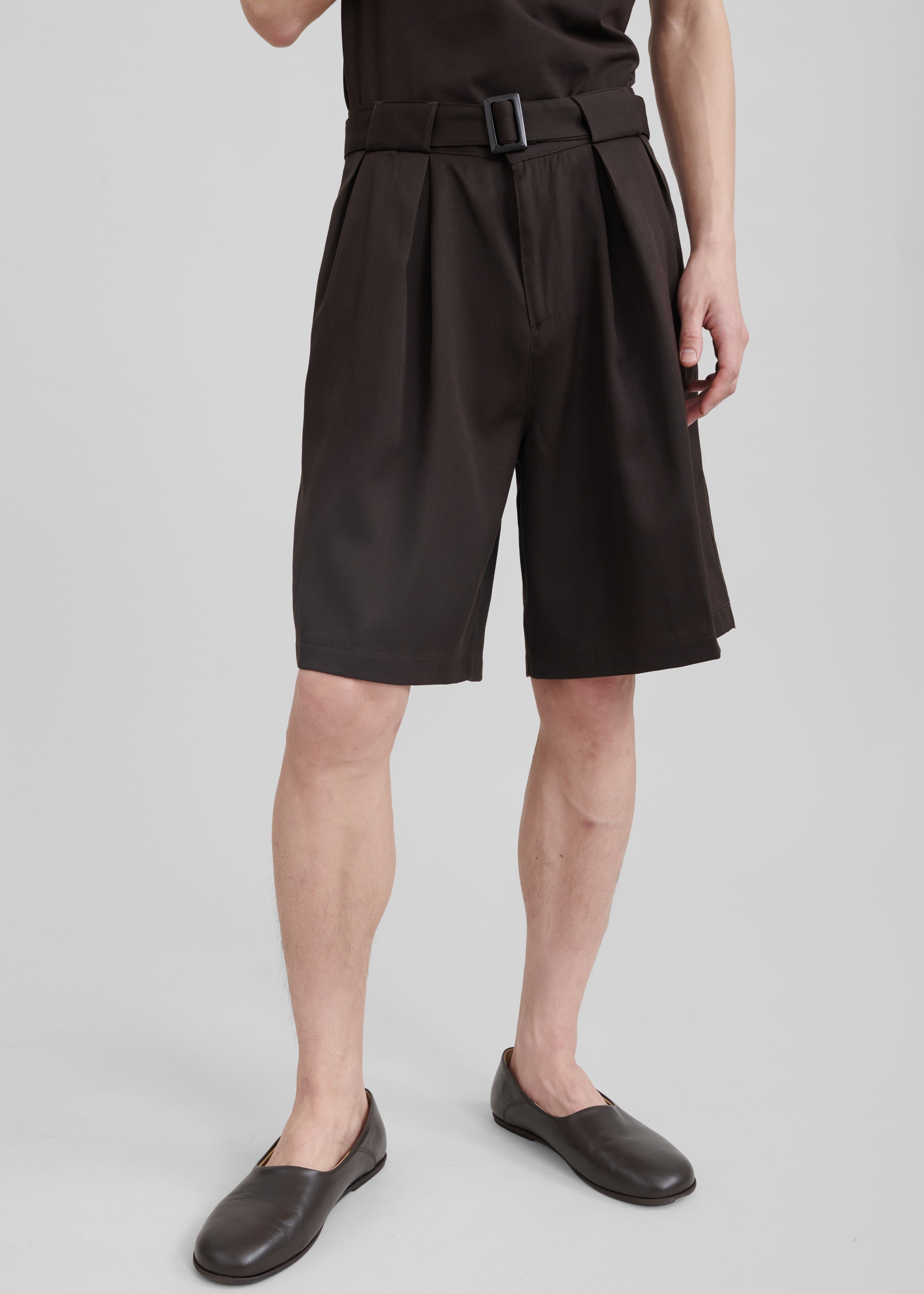 Louis Gabriel Nouchi Large Shorts With Box Pleats And Belt - Expresso - 2
