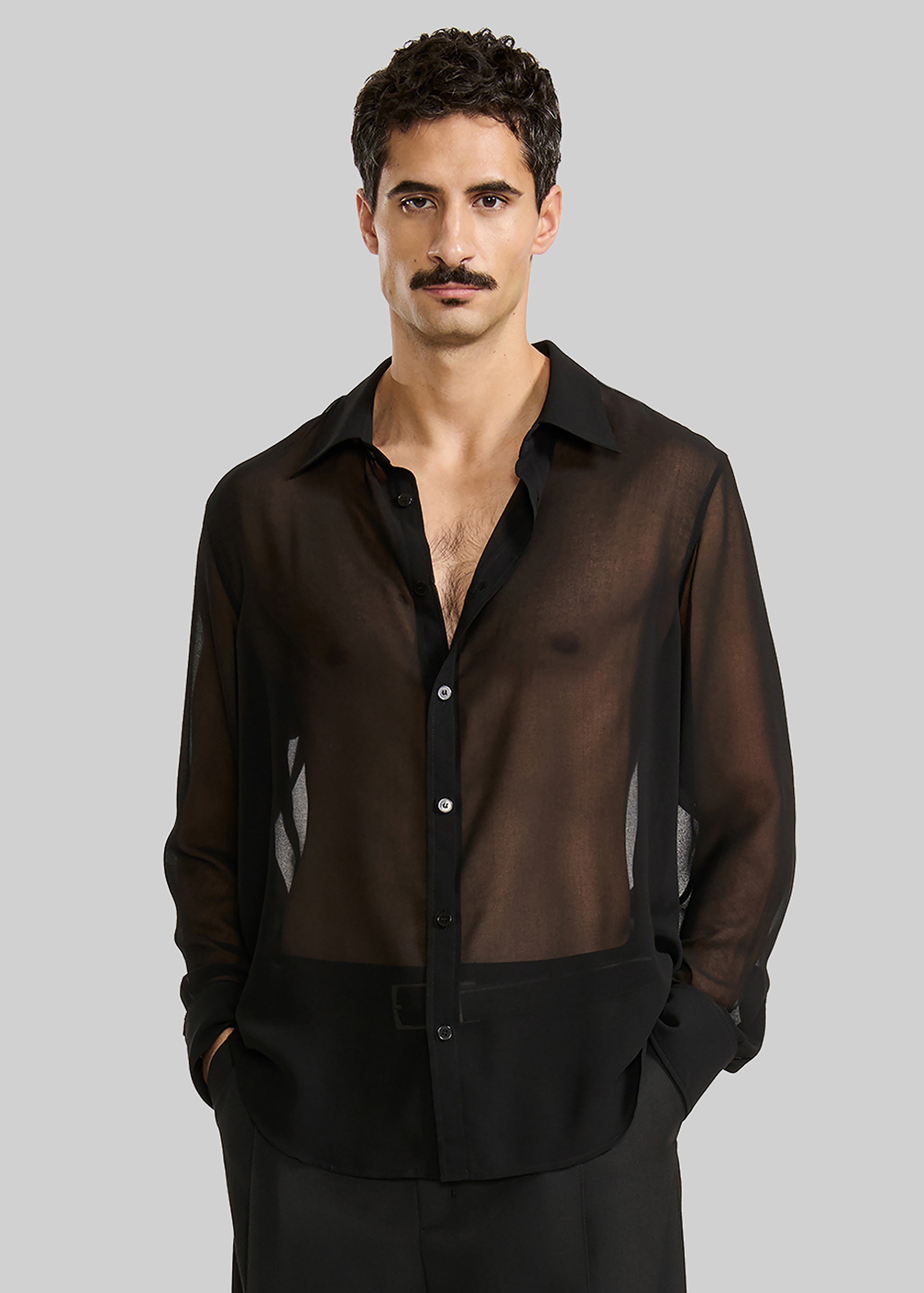 LOUIS GABRIEL NOUCHI シャツ RAF SIMONS Louis Gabriel Nouchi Classic Transparent Shirt - Black – The