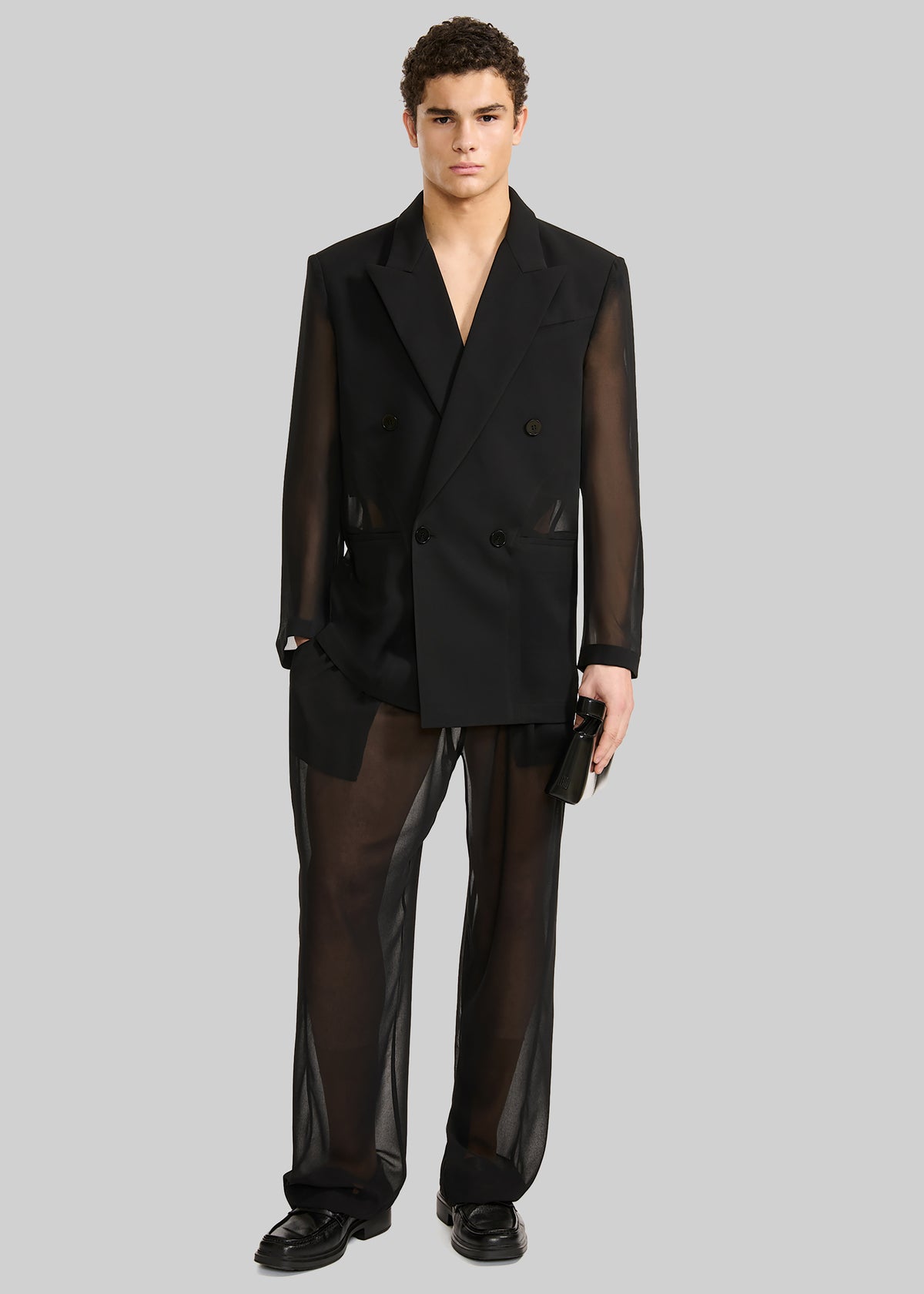 Louis Gabriel Nouchi 4-Button Double-Breasted Sheer Jacket - Black - 2
