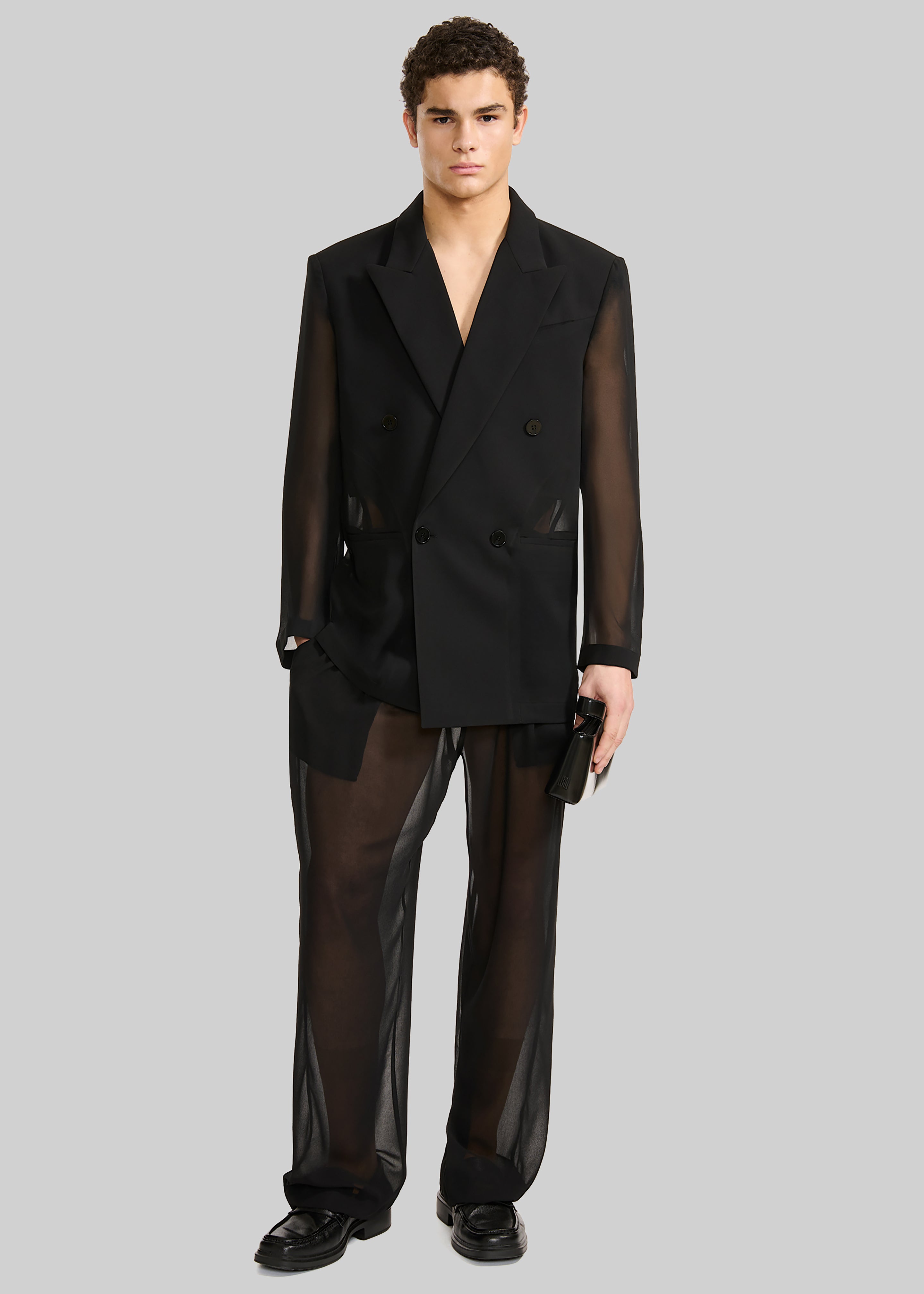 Louis Gabriel Nouchi 4-Button Double-Breasted Sheer Jacket - Black - 2