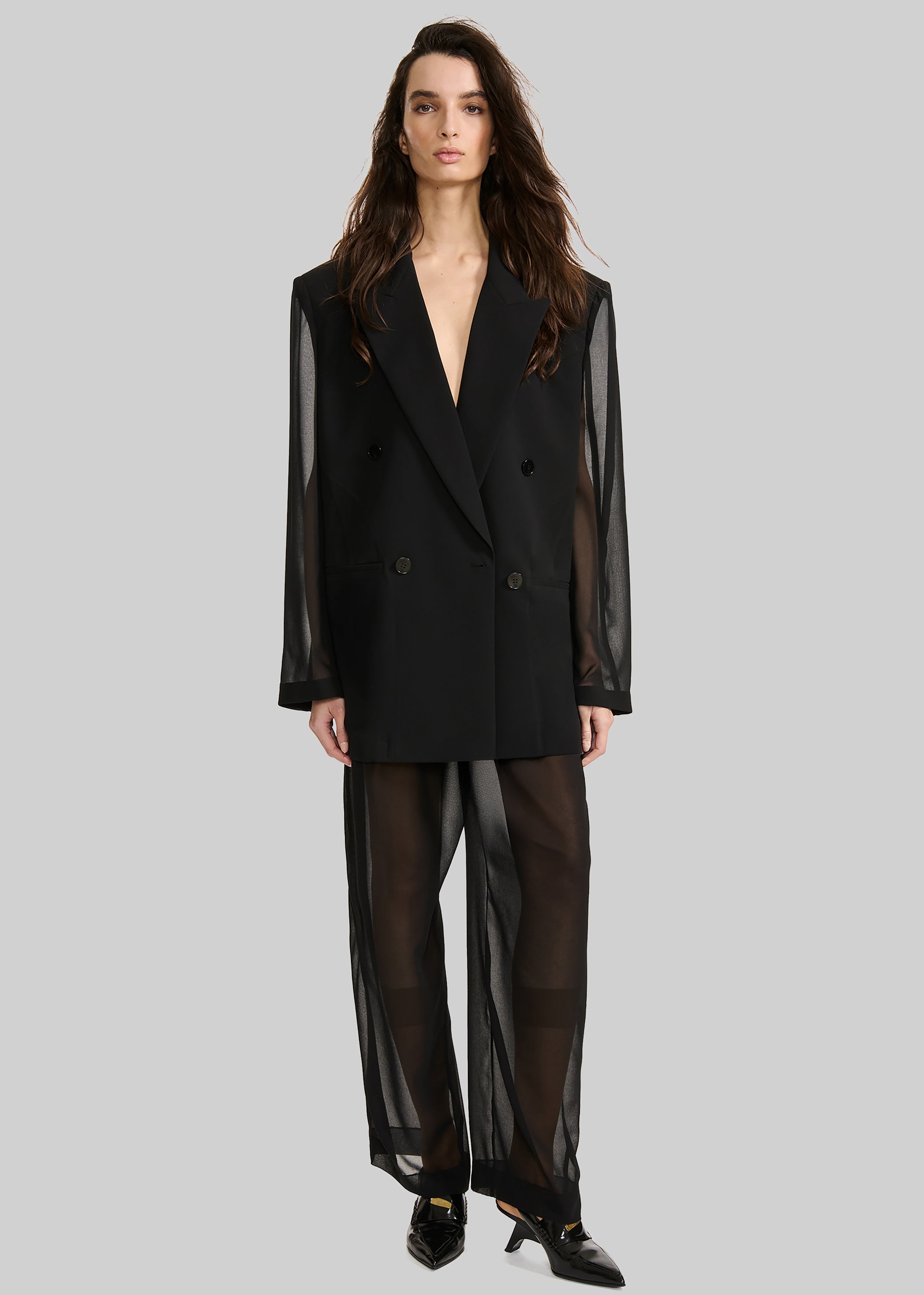 Shop the look image for Louis Gabriel Nouchi 4-Button Double-Breasted Sheer Jacket - Black