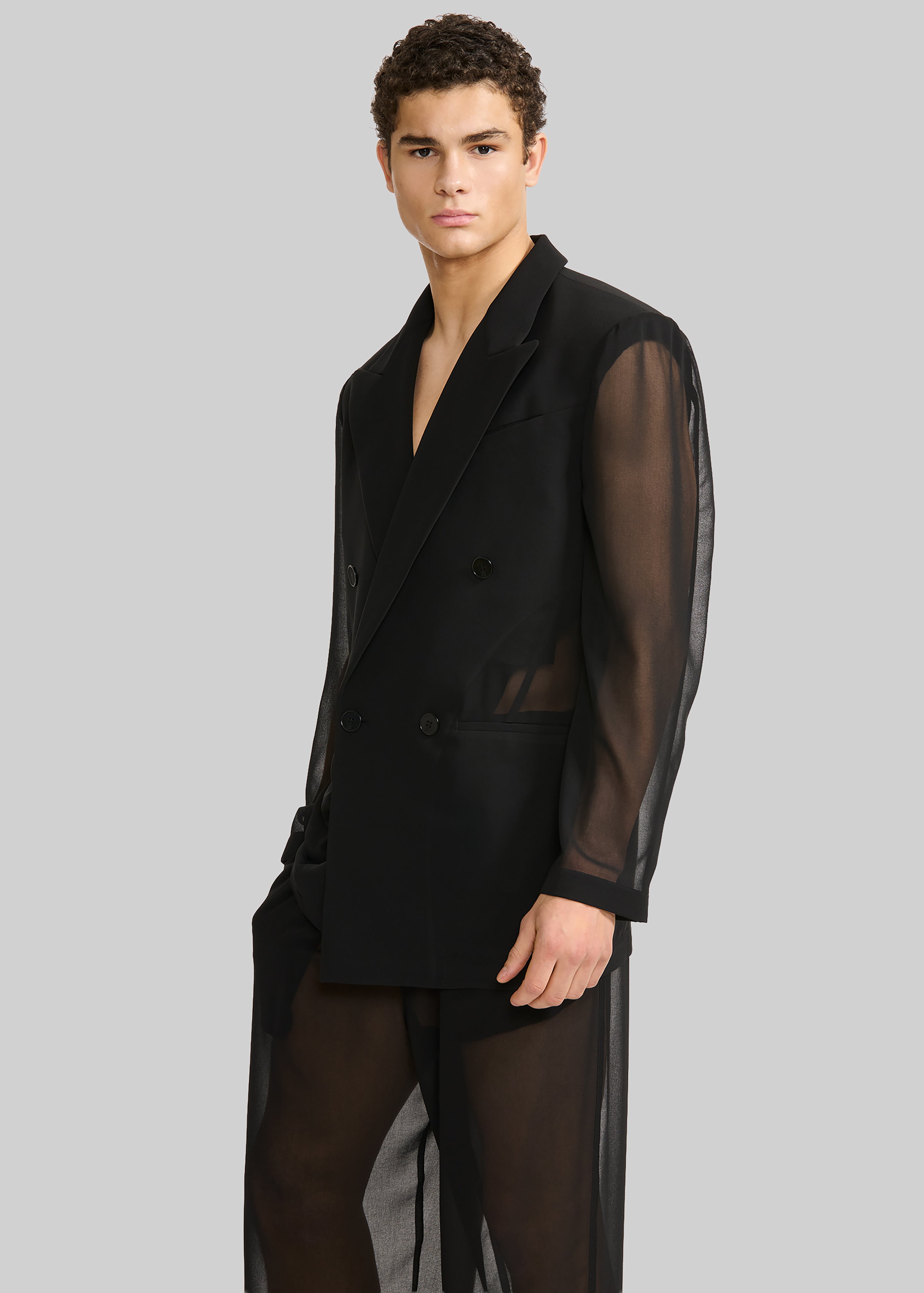 Louis Gabriel Nouchi 4-Button Double-Breasted Sheer Jacket - Black - 4 - [gender-male]